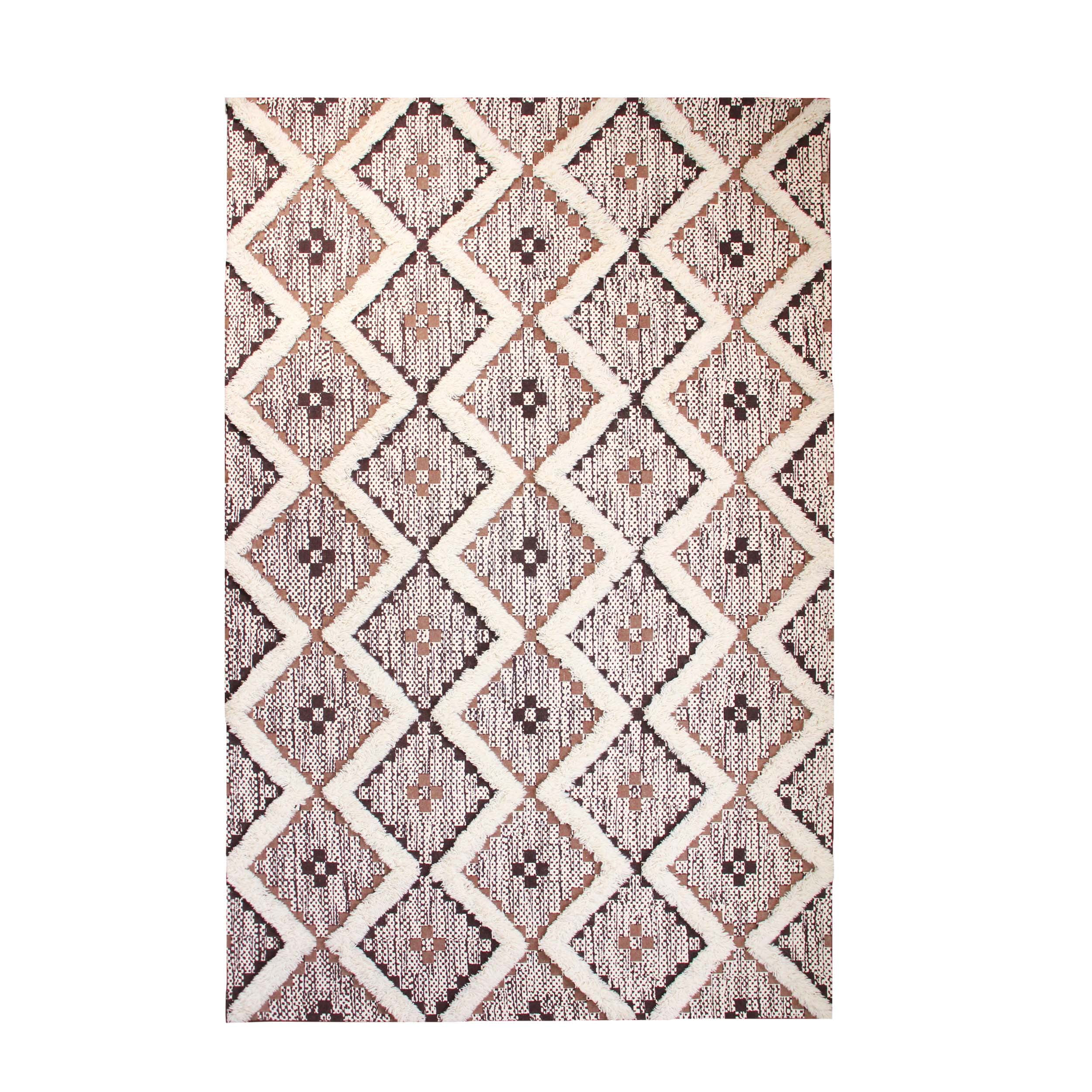 Superior Evren Hand-Tufted Cotton/Wool Textured Geometric Tan/Chocolate Farmhouse Area Rug, 6' x 9'