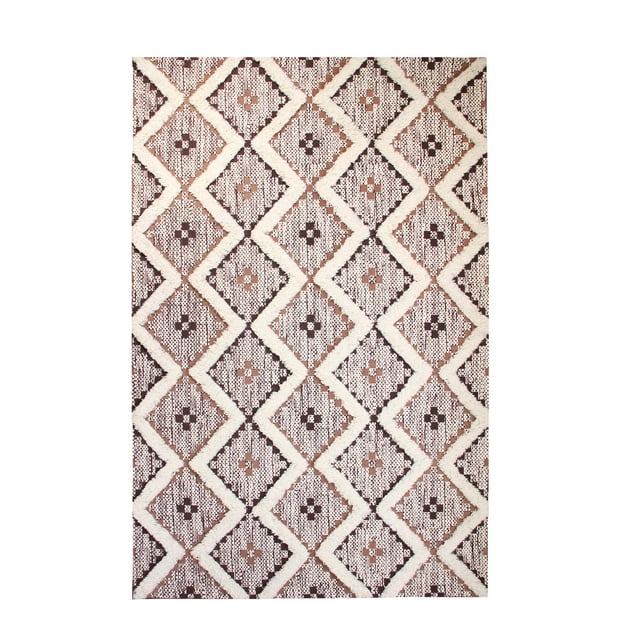 Superior Evren Hand-Tufted Cotton/Wool Textured Geometric Tan/Chocolate Farmhouse Area Rug, 6' x 9'