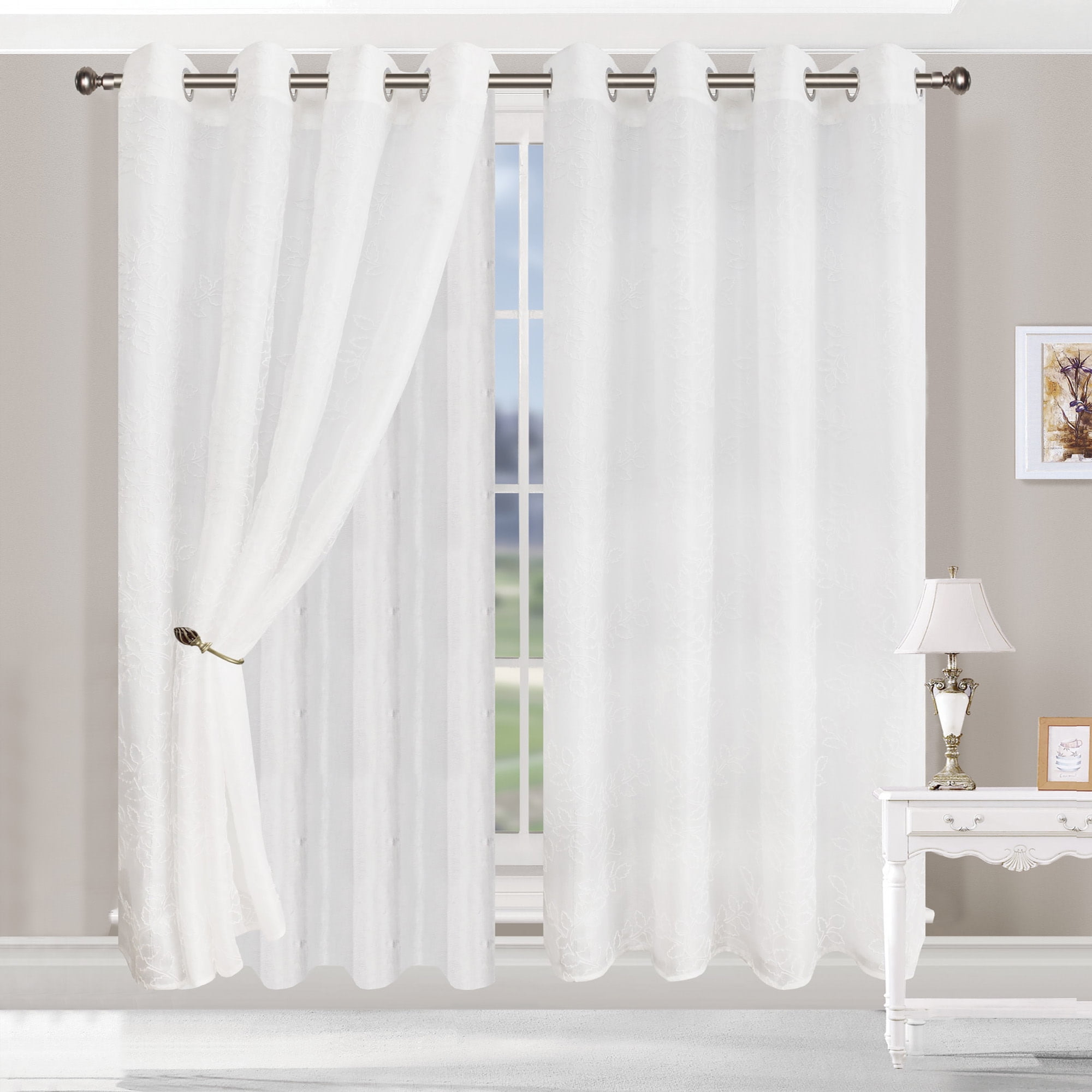 Superior Foliage Sheer Curtain Set of 2, 52" x 96", White