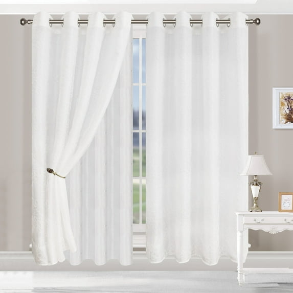 Superior Foliage Sheer Curtain Set of 2, 52" x 96", White