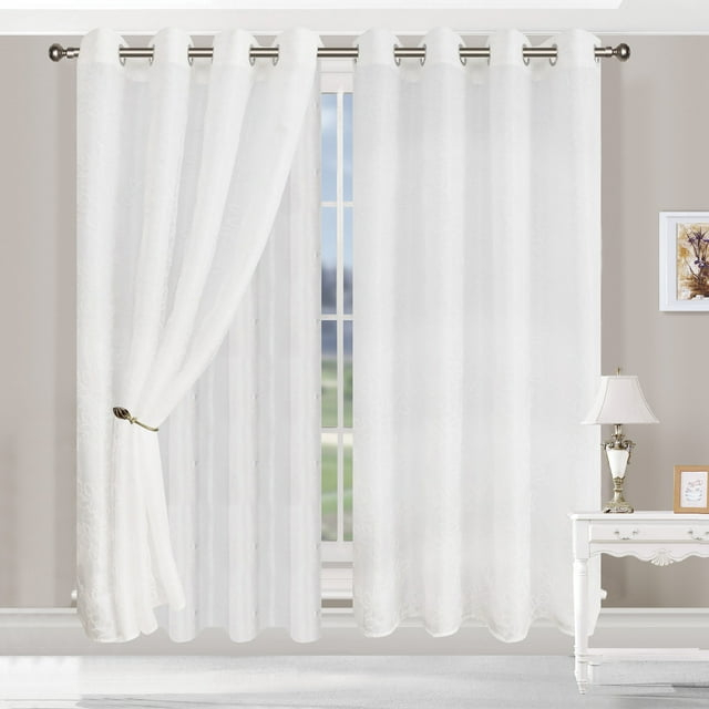 Superior Foliage Sheer Curtain Set of 2, 52" x 96", White