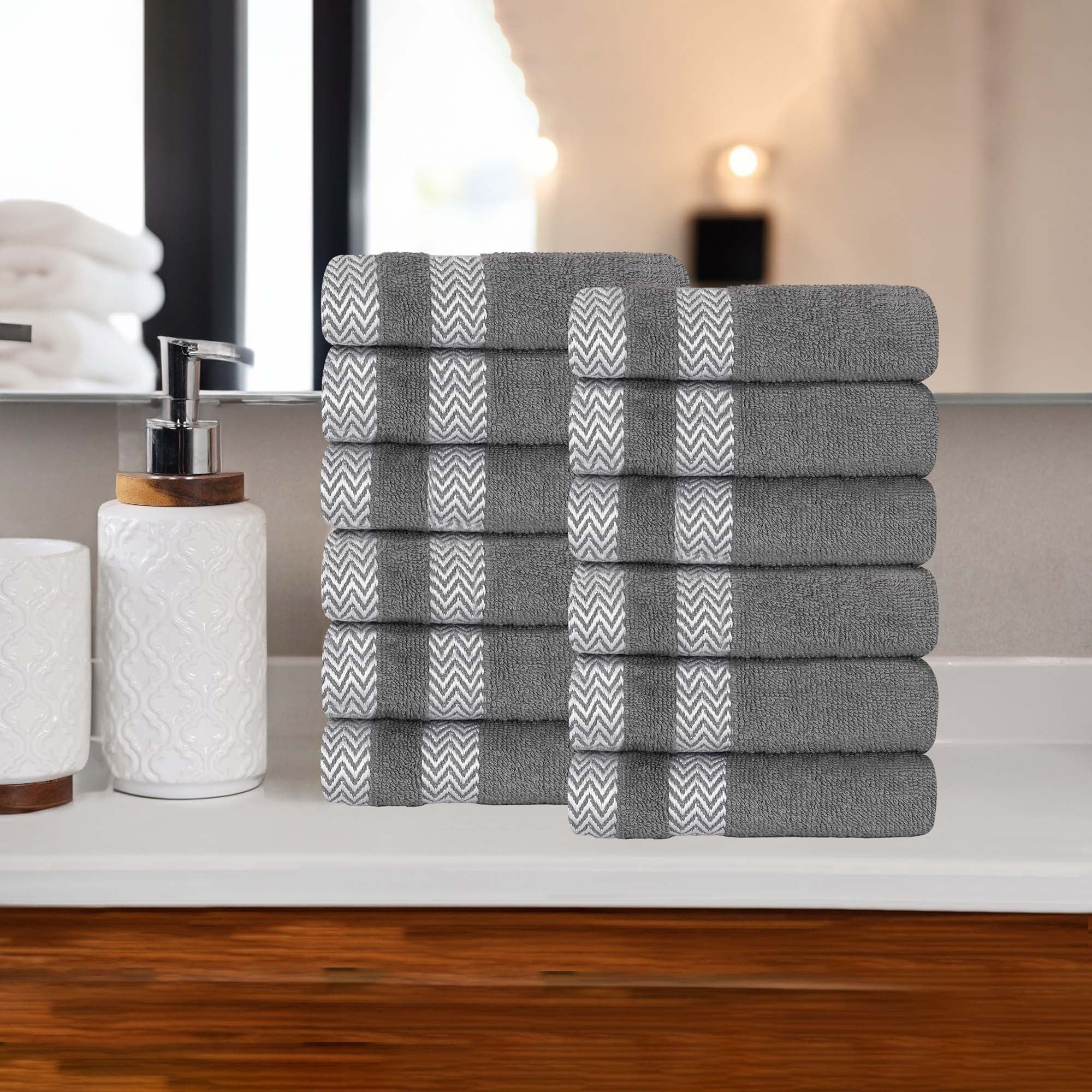 Superior Hays Cotton Face Towel Washcloth Set of 12, Gray