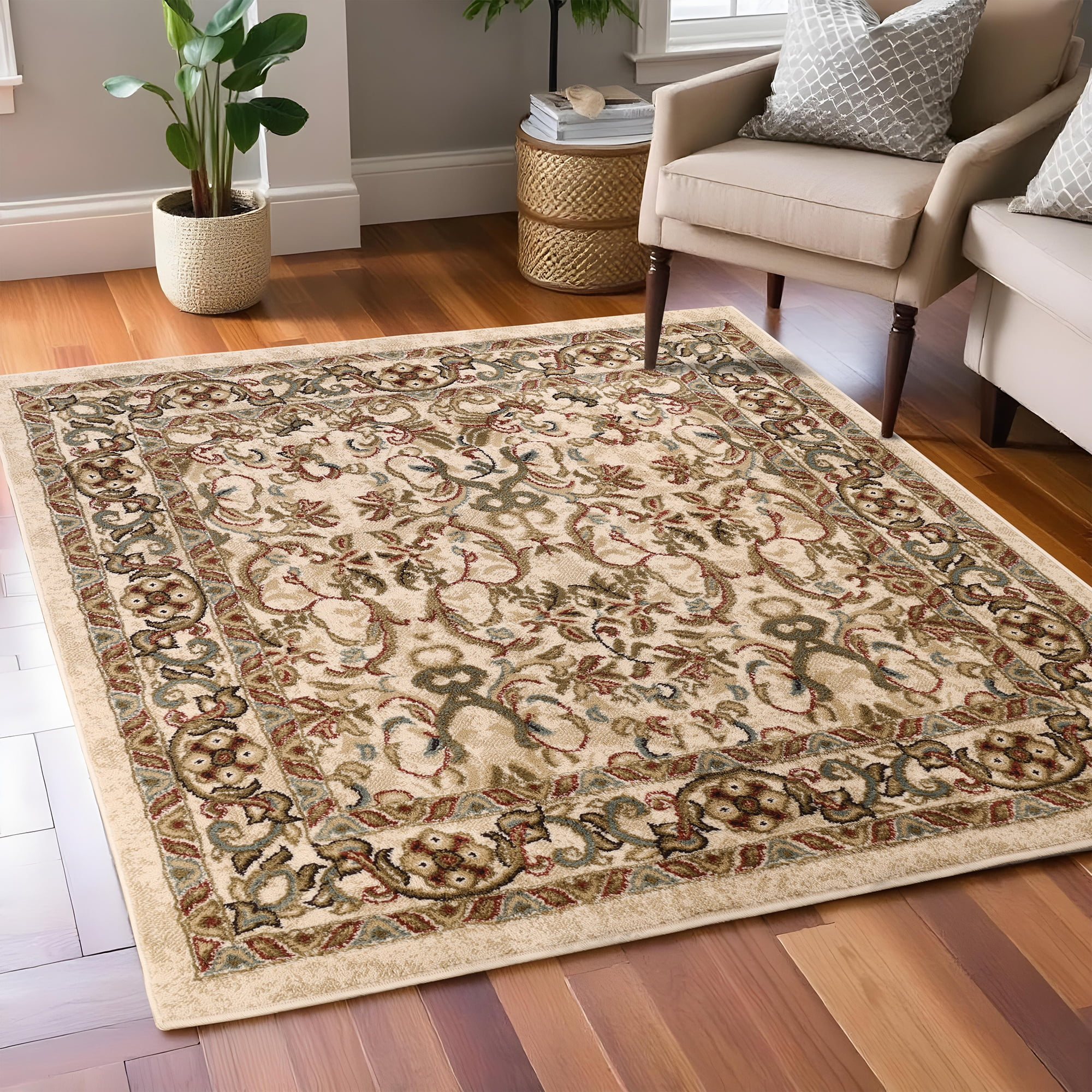 Superior Heritage Oriental Floral Indoor Area Rug, 8' x 8' Square, Ivory