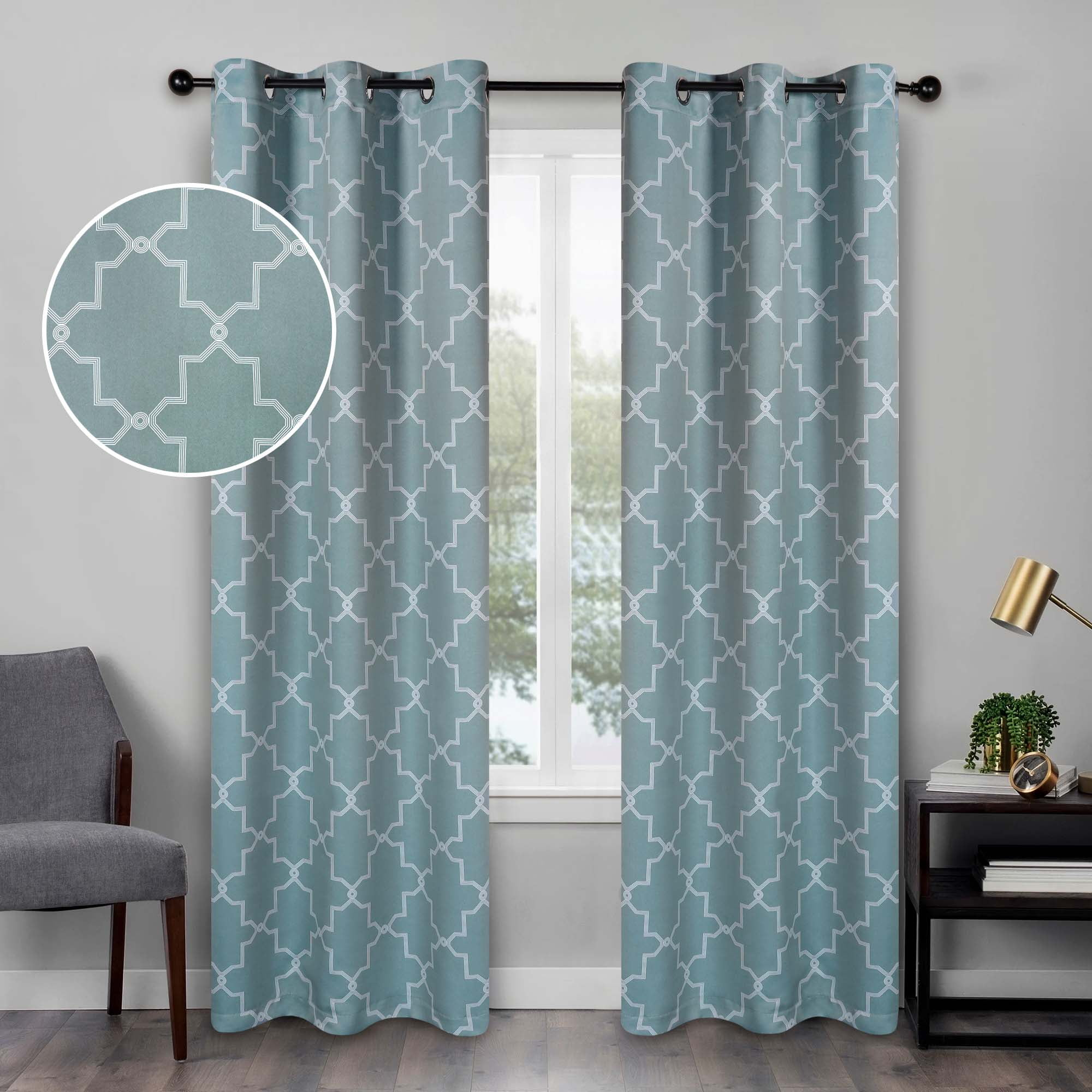 Superior Trellis Blackout Curtains, Rod Pocket, Set of 2, 42" x 108", Teal