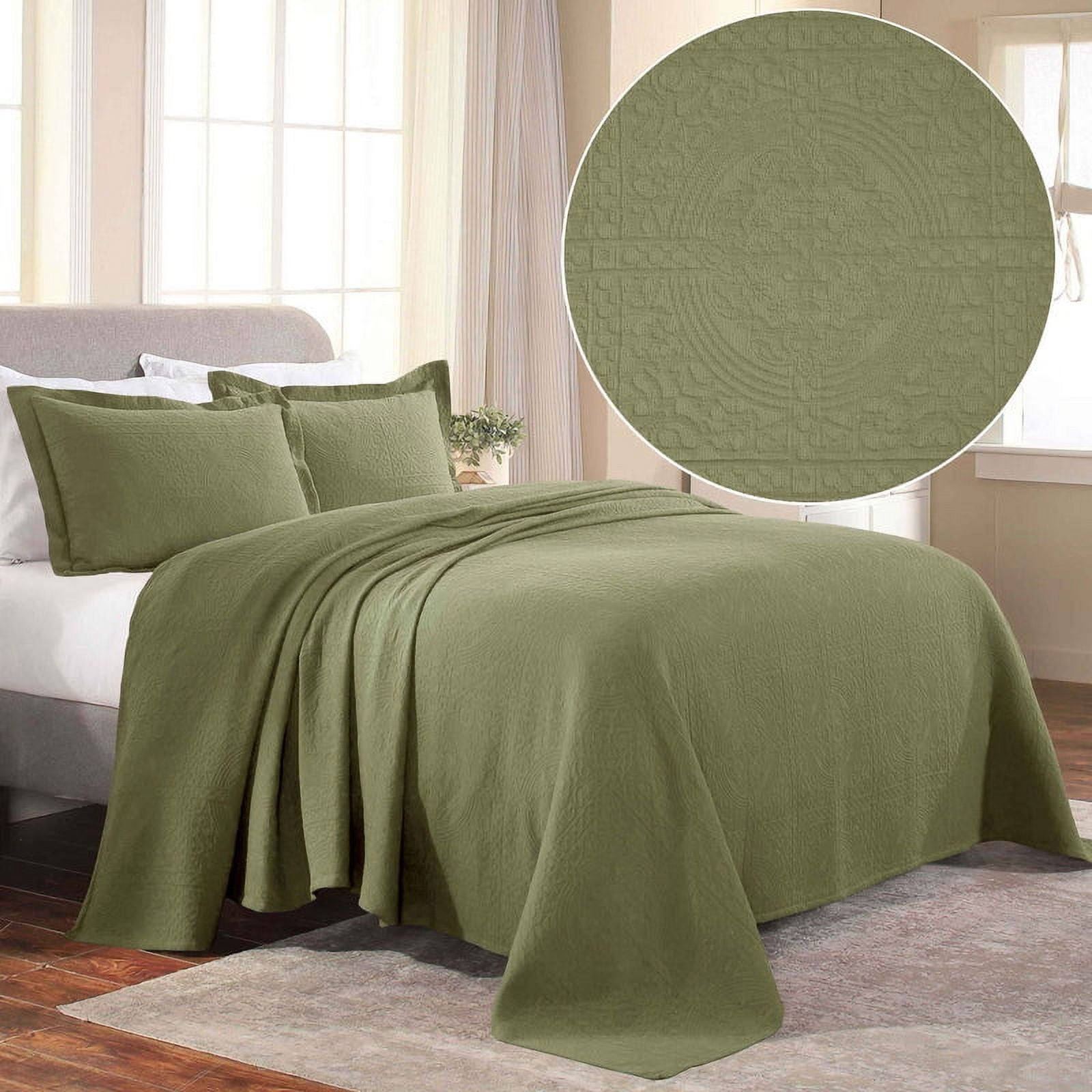 Superior Jacquard Matelasse Cotton Bedspread Set of 3 Pieces, Twin, Sage