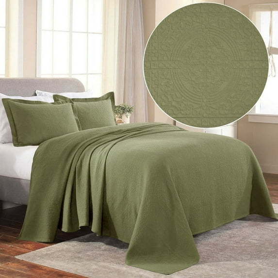 Superior Fleur De Lis Cotton Decorative Bedspread and Sham Set, Twin, Sage