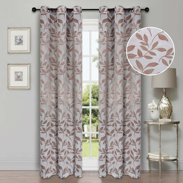Superior Blackout Leaves Light Filtering Grommet Curtain Panel Set, 42"x108", Champagne