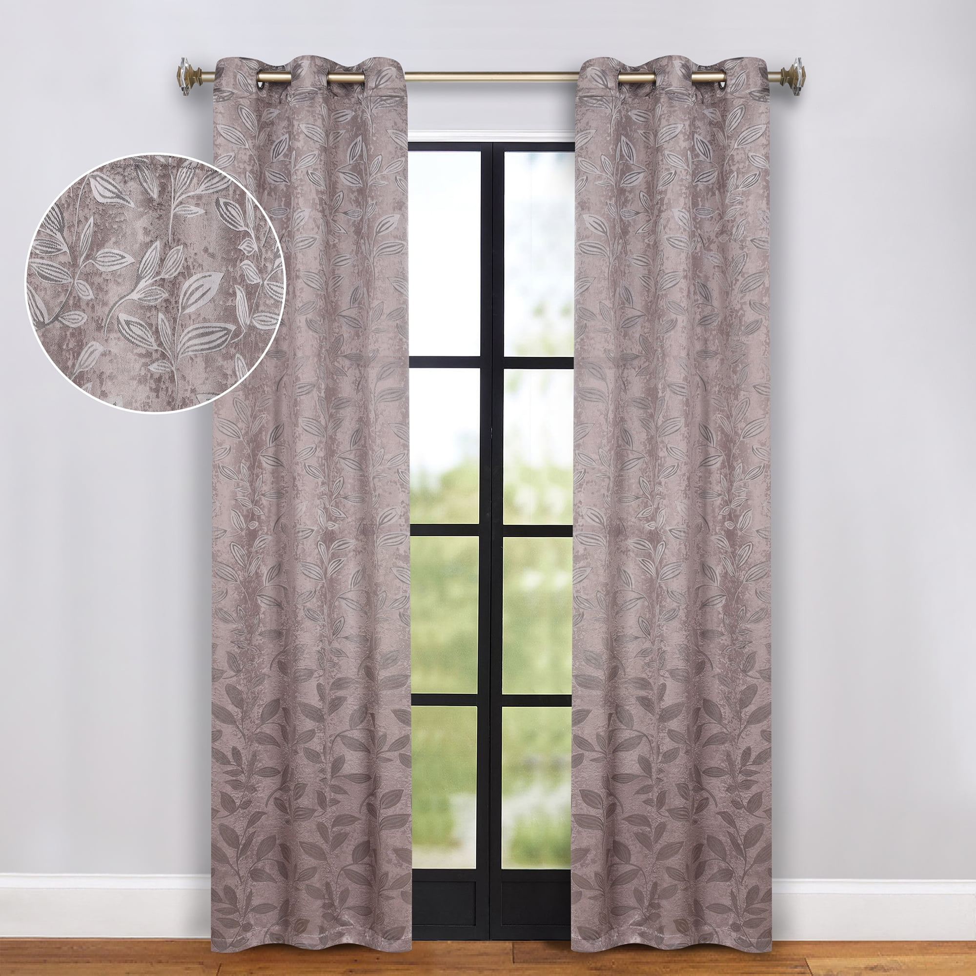 Superior Leaves Blackout Curtains, Set of 2, 42" X 96", Cappuccino-Brown