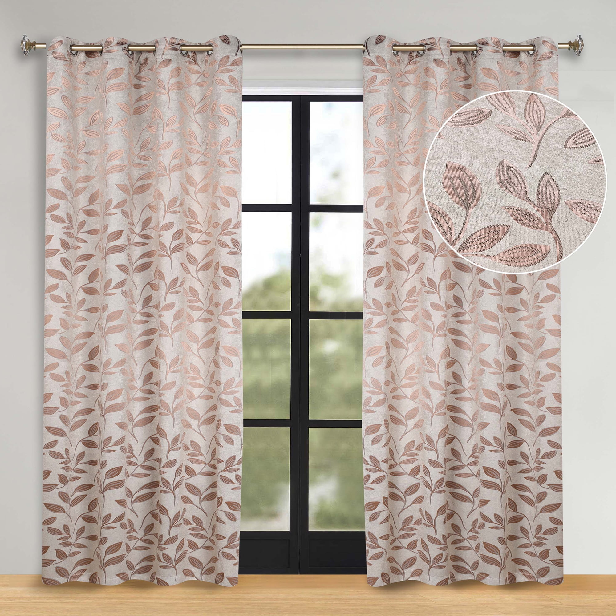 Superior Leaves Blackout Curtains, Set of 2, 70" X 84", Bronze