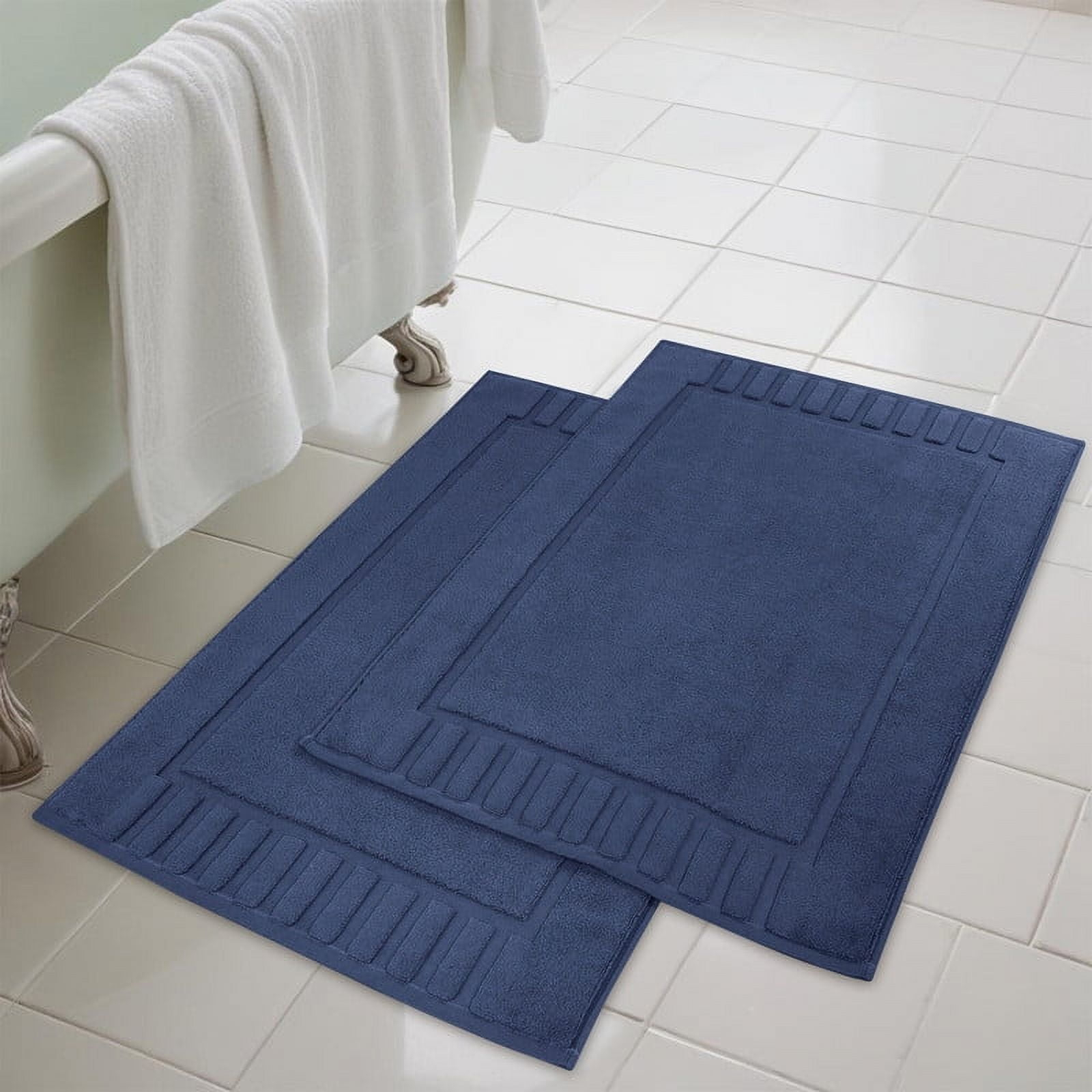 Superior Leo Cotton Geometric Border Bath Mat, 22" x 35", Set of 2, Eggplant