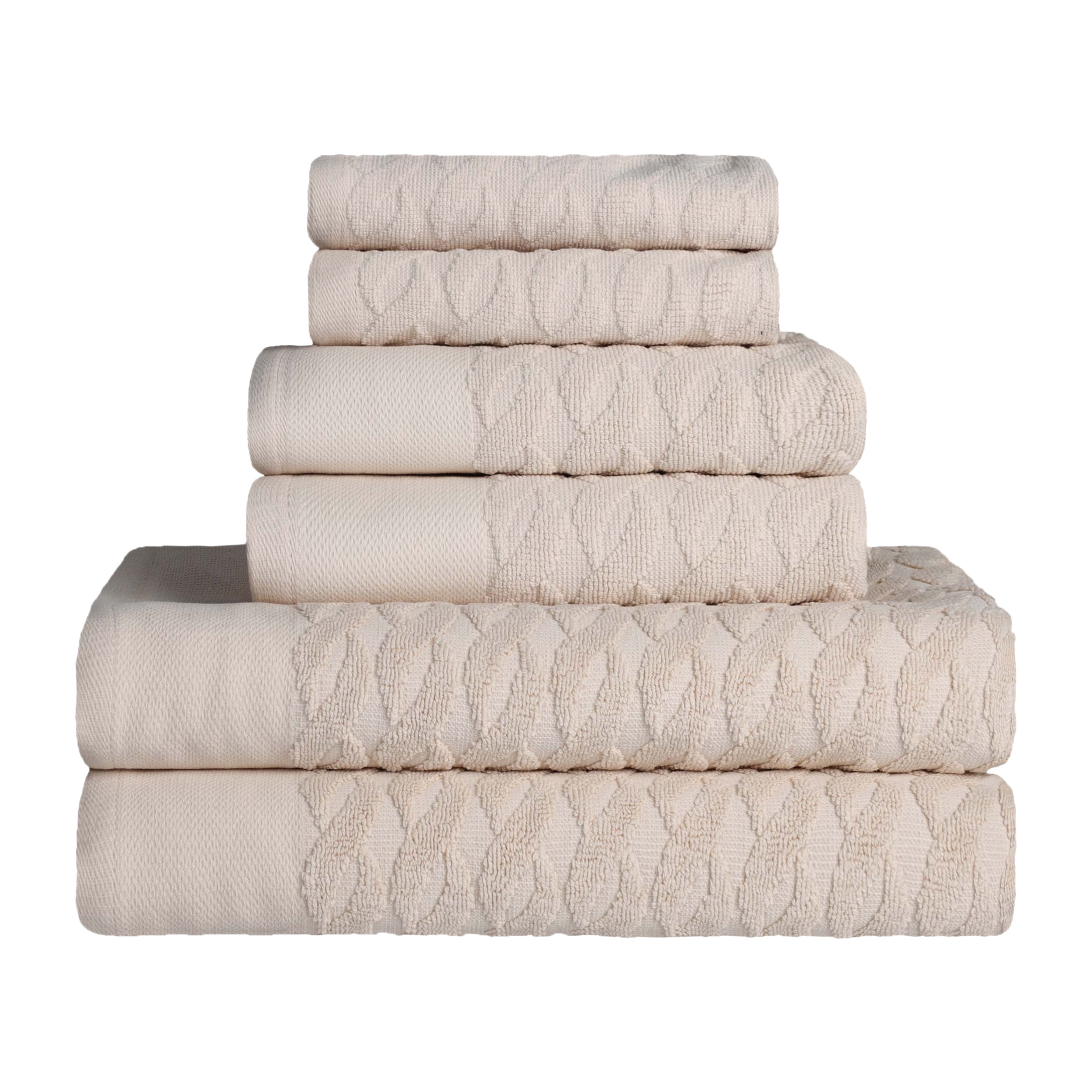 Superior Turkish Cotton Highly-absorbent 6-Piece Towel Set for Bathroom, Spa, and Gym, Ivory