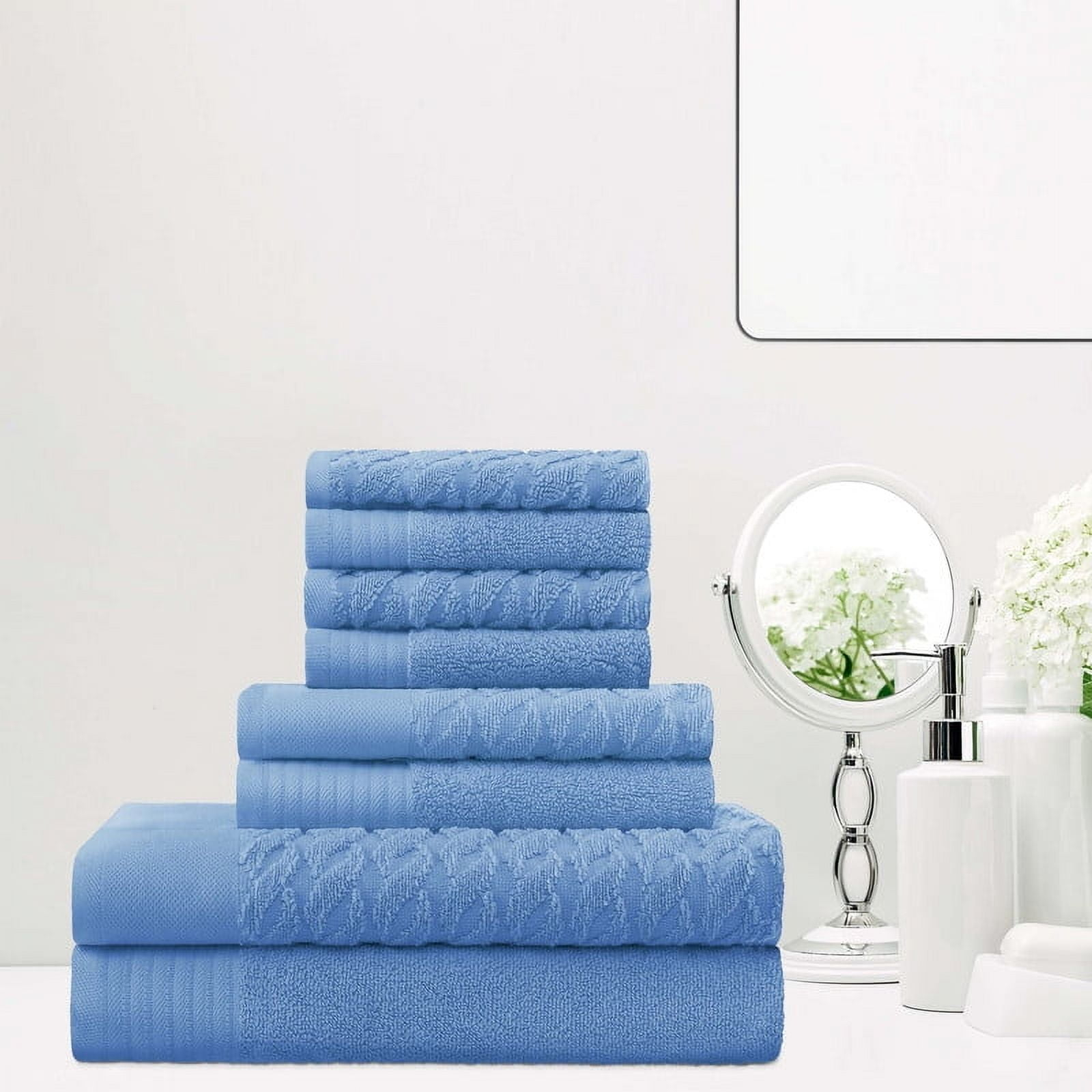 Superior Turkish Cotton Highly-absorbent 8-Piece Towel Set for Bathroom, Spa, and Gym, White