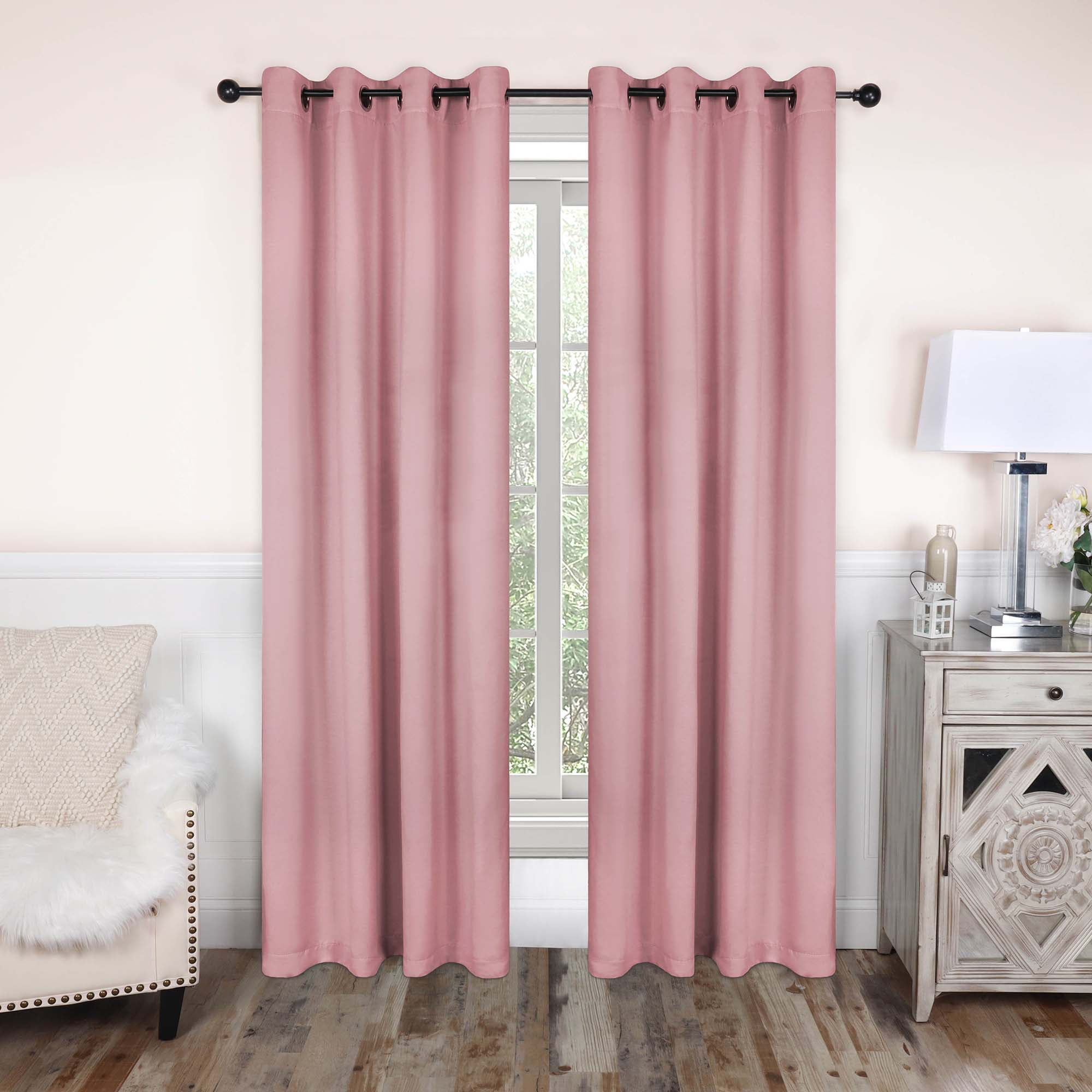 Superior Solid Blackout Curtain Panel, Set of 2, 8 Grommet Curtains 52" W x 108" L, Mauve chalk