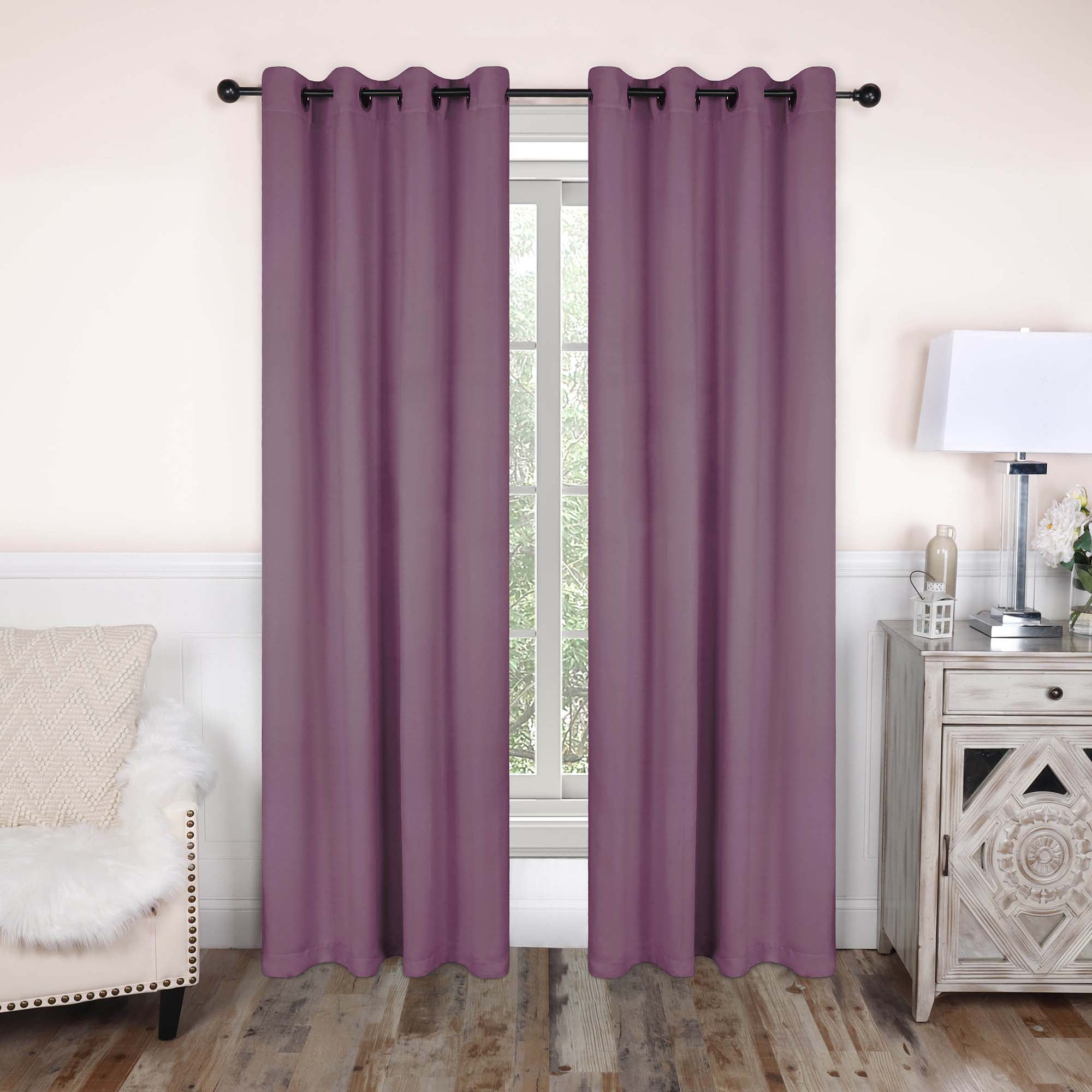 Superior Solid Blackout Curtain Panel, Set of 2, 8 Grommet Curtains 52" W x 96" L, Wisteria