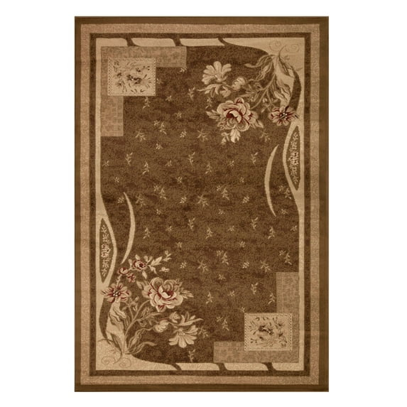 Superior Modern, Contemporary, Traditional Floral Border Block Area Rug, 5' x 8'