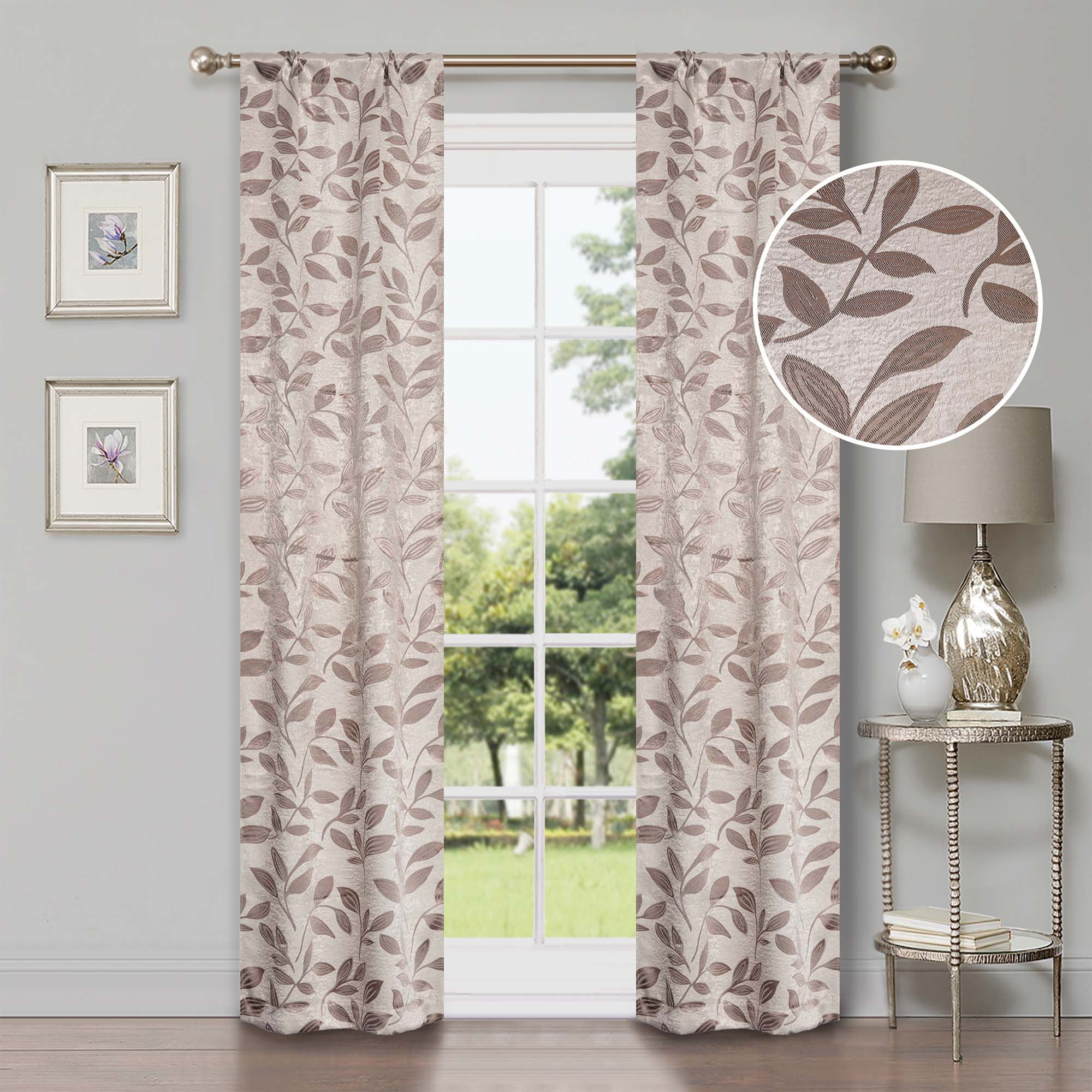 Superior Leaves Blackout Curtain Panel, Rod Pocket, Set of 2, 26" W x 84" L, Espresso