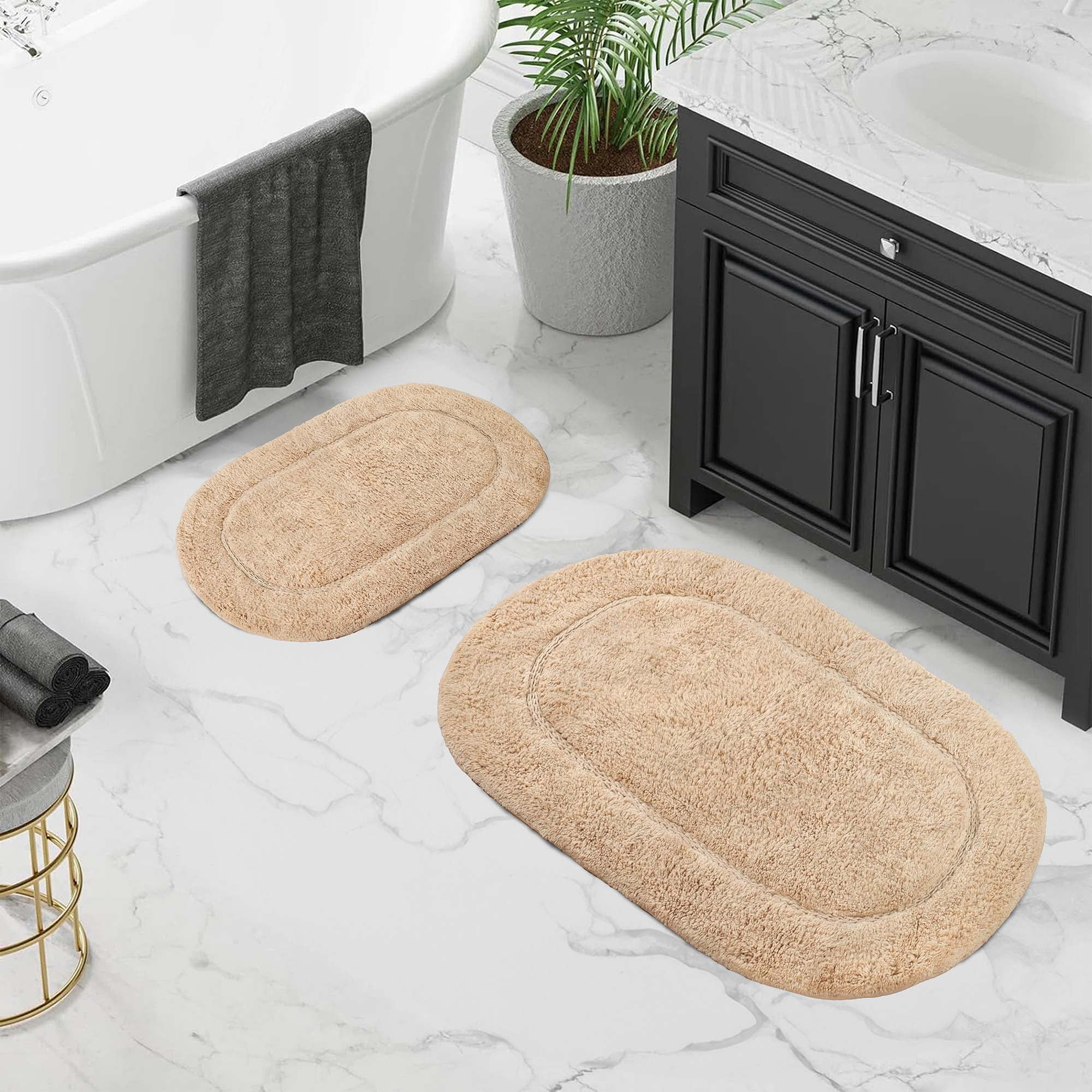 Superior Non-Slip Washable Bath Rug Set, 20" x 30", 24" x 36", Ivory