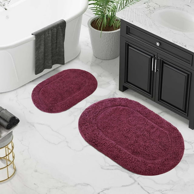 Superior Non-Slip Washable Bath Rug Set, 20" x 30", 24" x 36", Plum