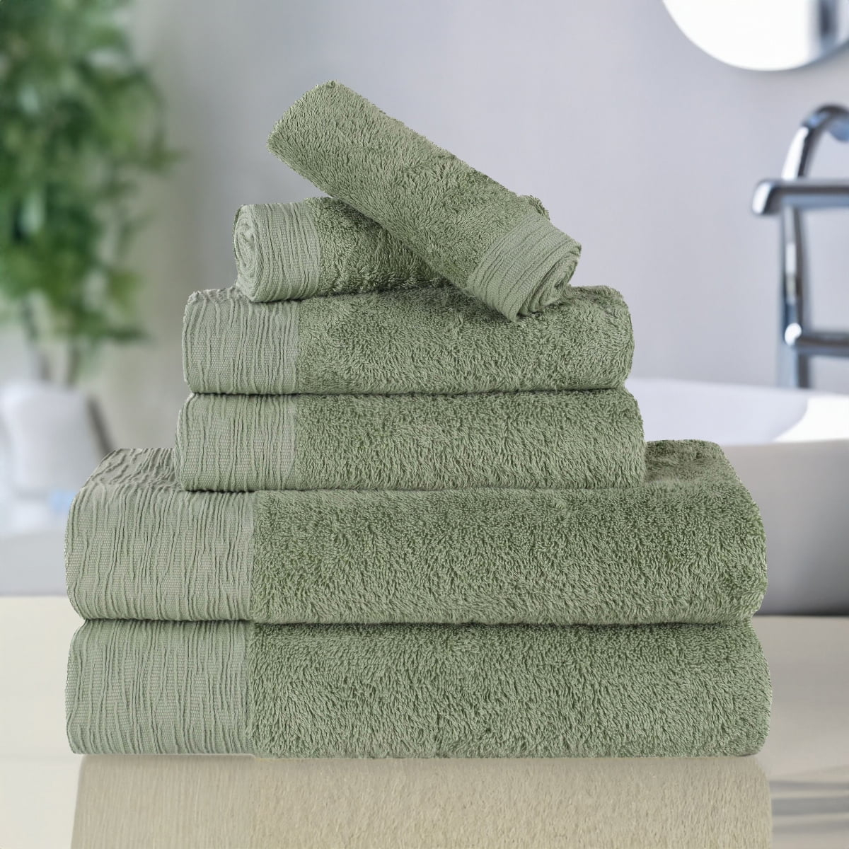 Superior Rayon from Bamboo Soft Modern 6-Piece Towel Set, Green