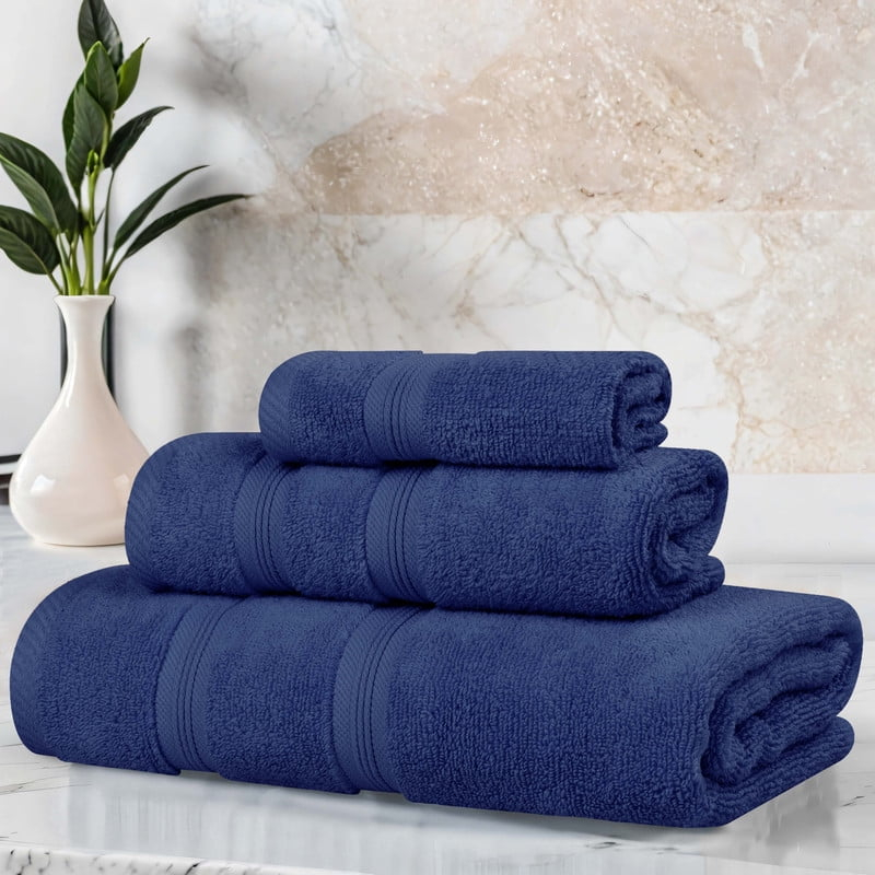 Superior Smart Dry 3-Piece Zero Twist Cotton Towel Set, Navy Blue