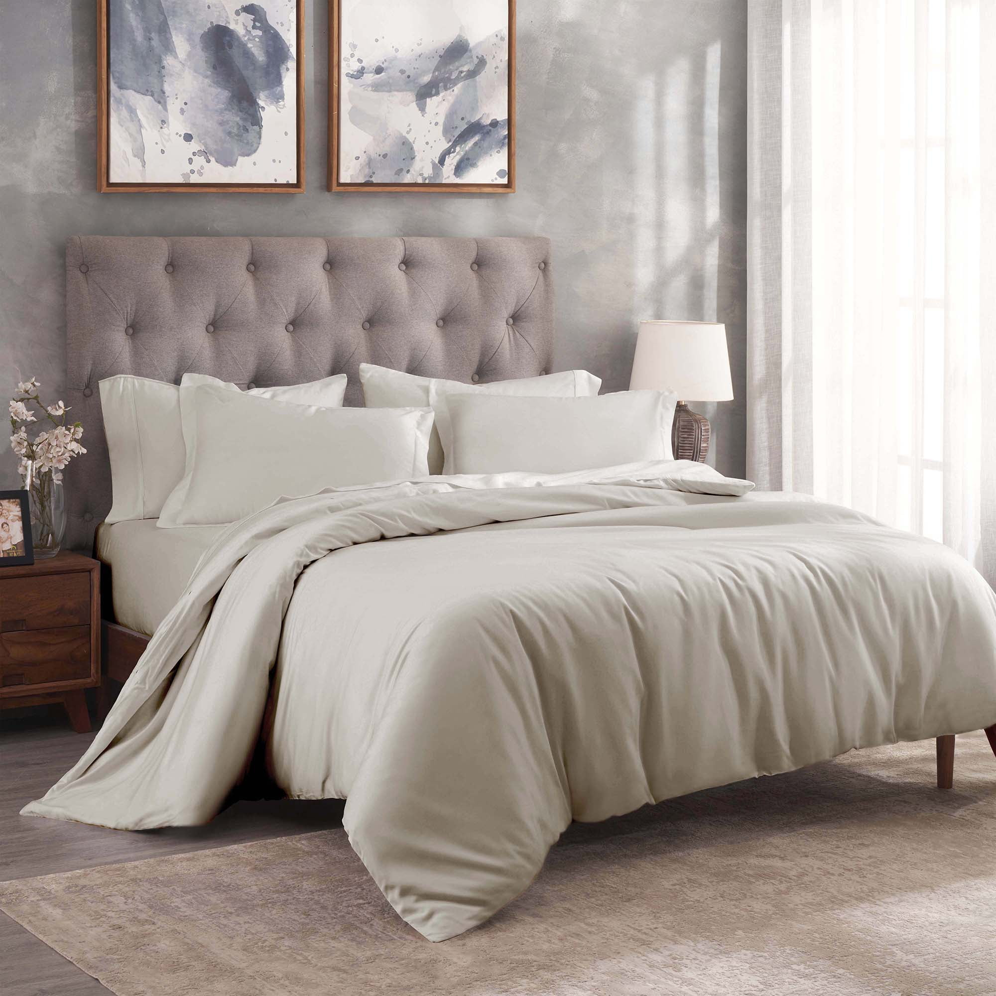 Superior Egyptian Cotton 300 Thread Count Duvet Cover Set, Twin, Light Grey