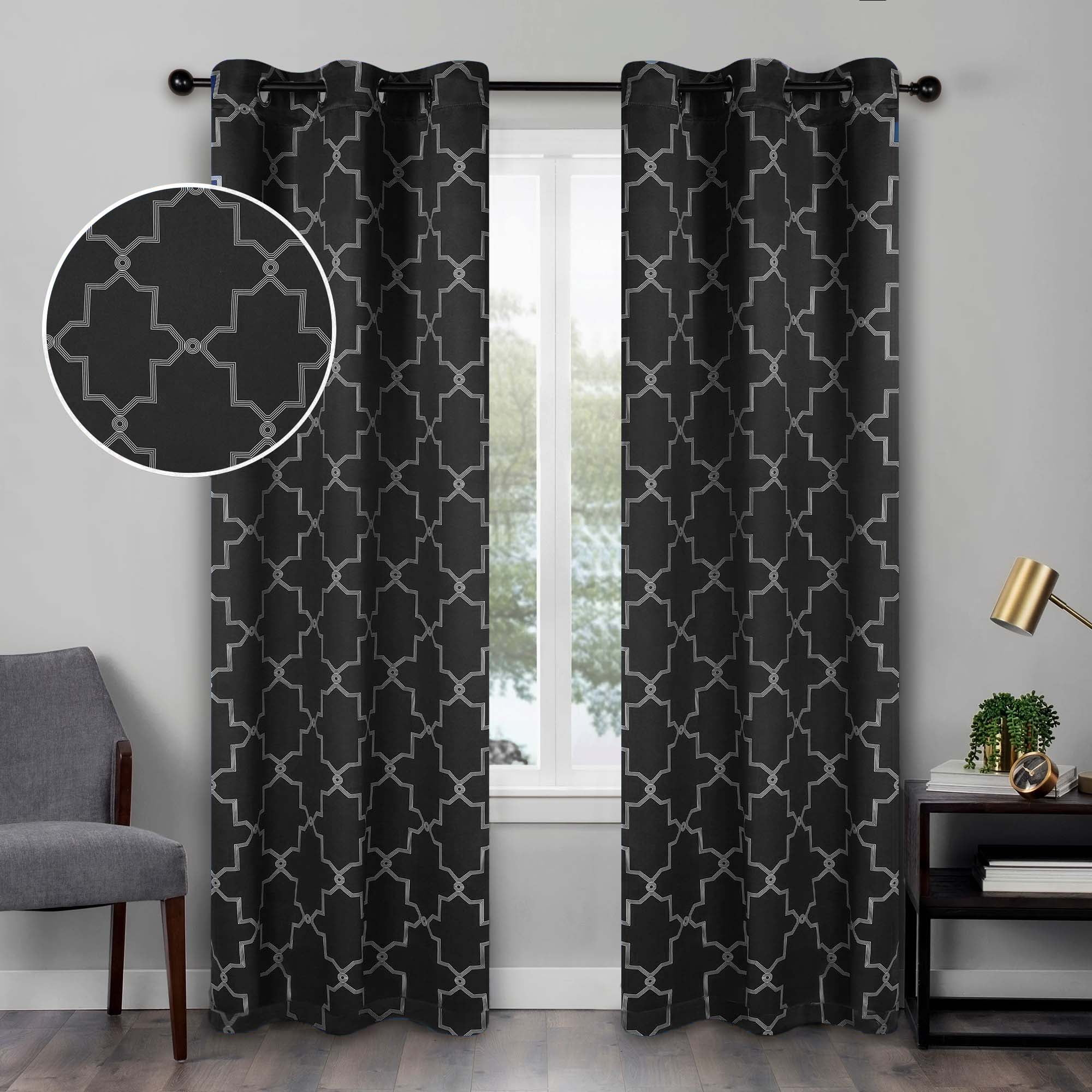 Superior Trellis Blackout Curtains, Rod Pocket, Set of 2, 42" x 84", Black