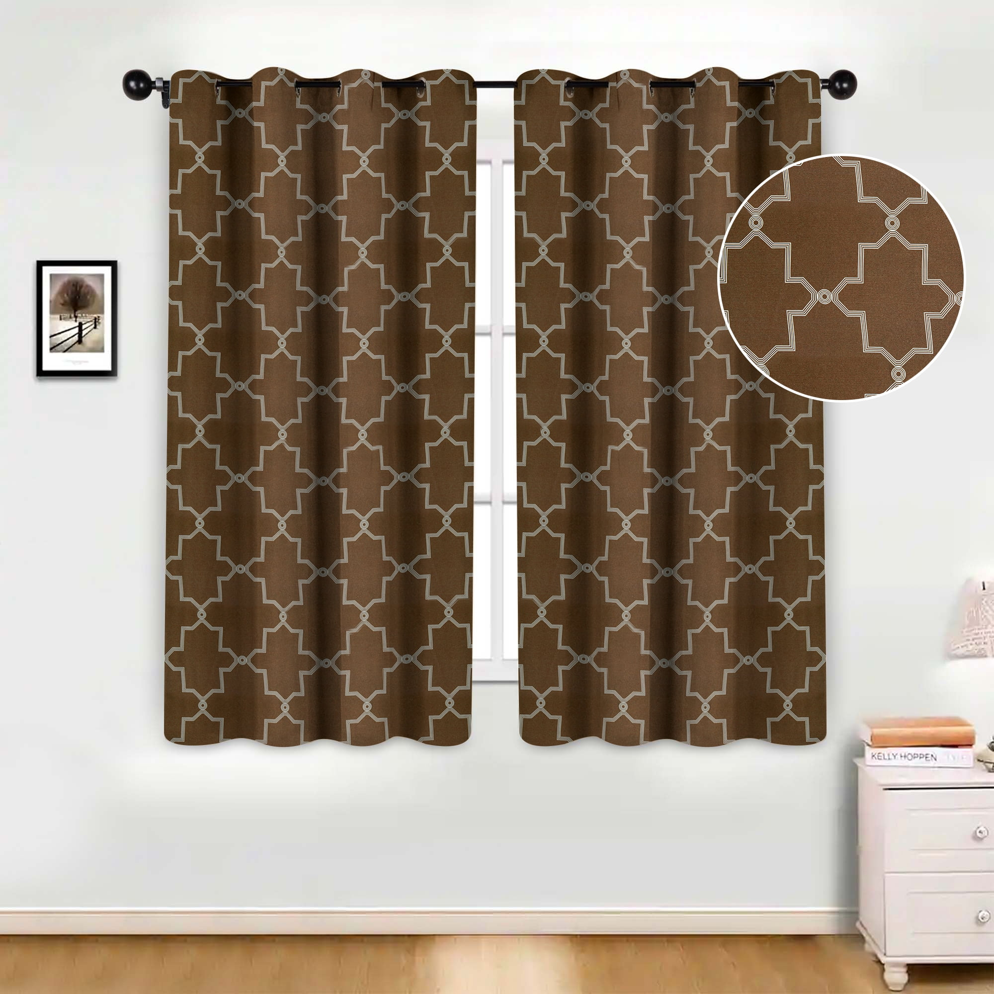 Superior Trellis Blackout Curtains, Rod Pocket, Set of 2, 52" x 63", Cappuccino