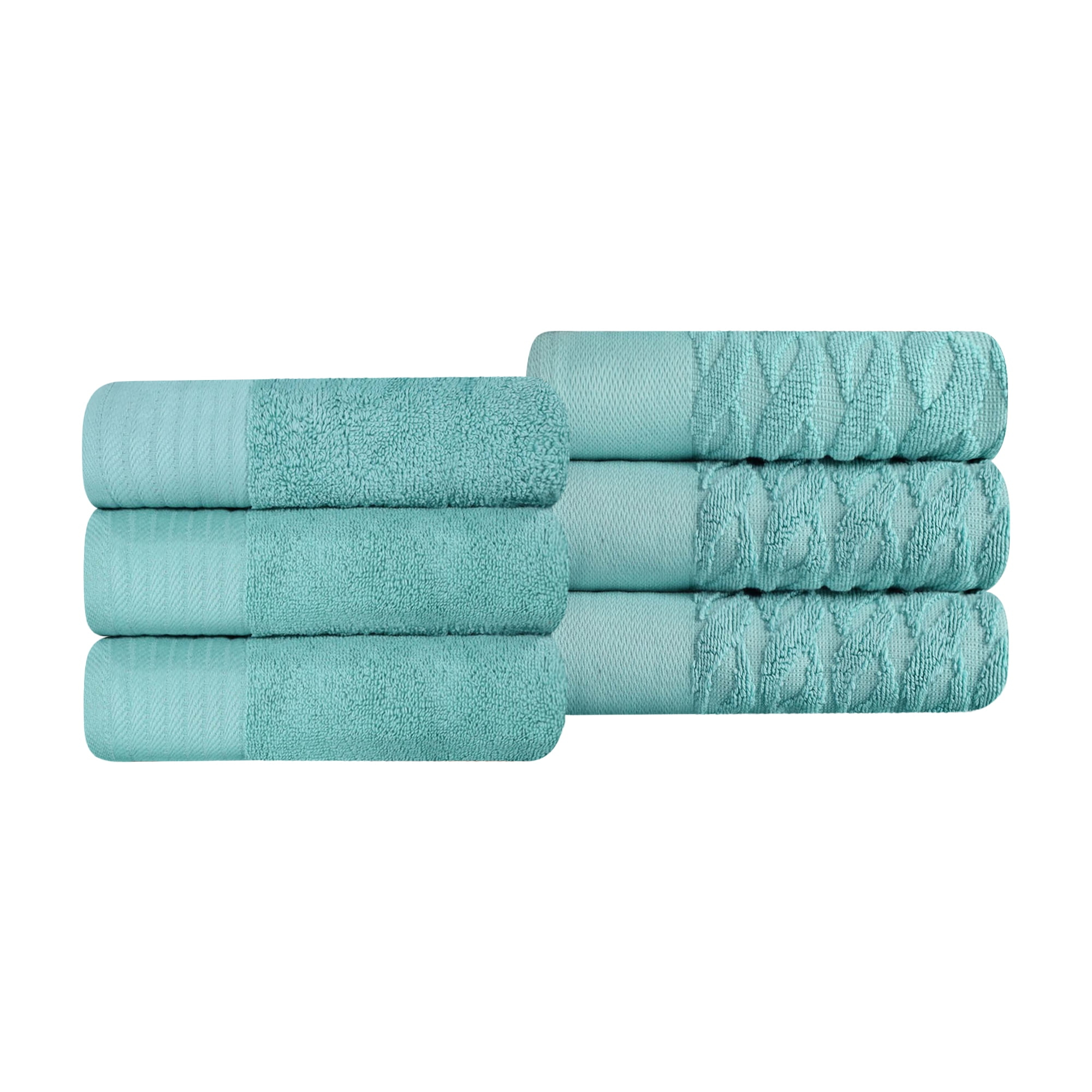 Superior Turkish Cotton Highly-absorbent 6-Piece Hand Towel Set for Bathroom, Spa, and Gym, Cascade