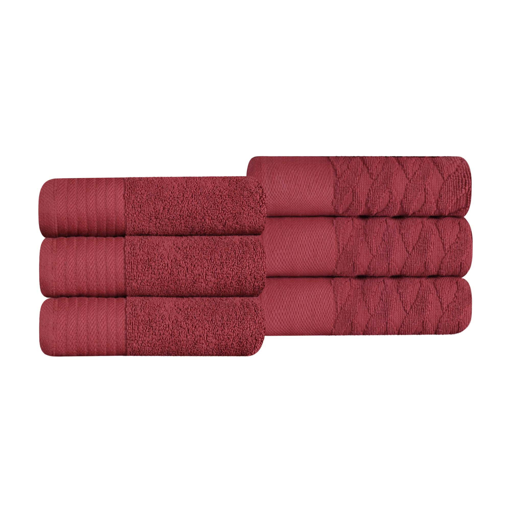 Superior Turkish Cotton Highly-absorbent 6-Piece Hand Towel Set for Bathroom, Spa, and Gym, Maroon