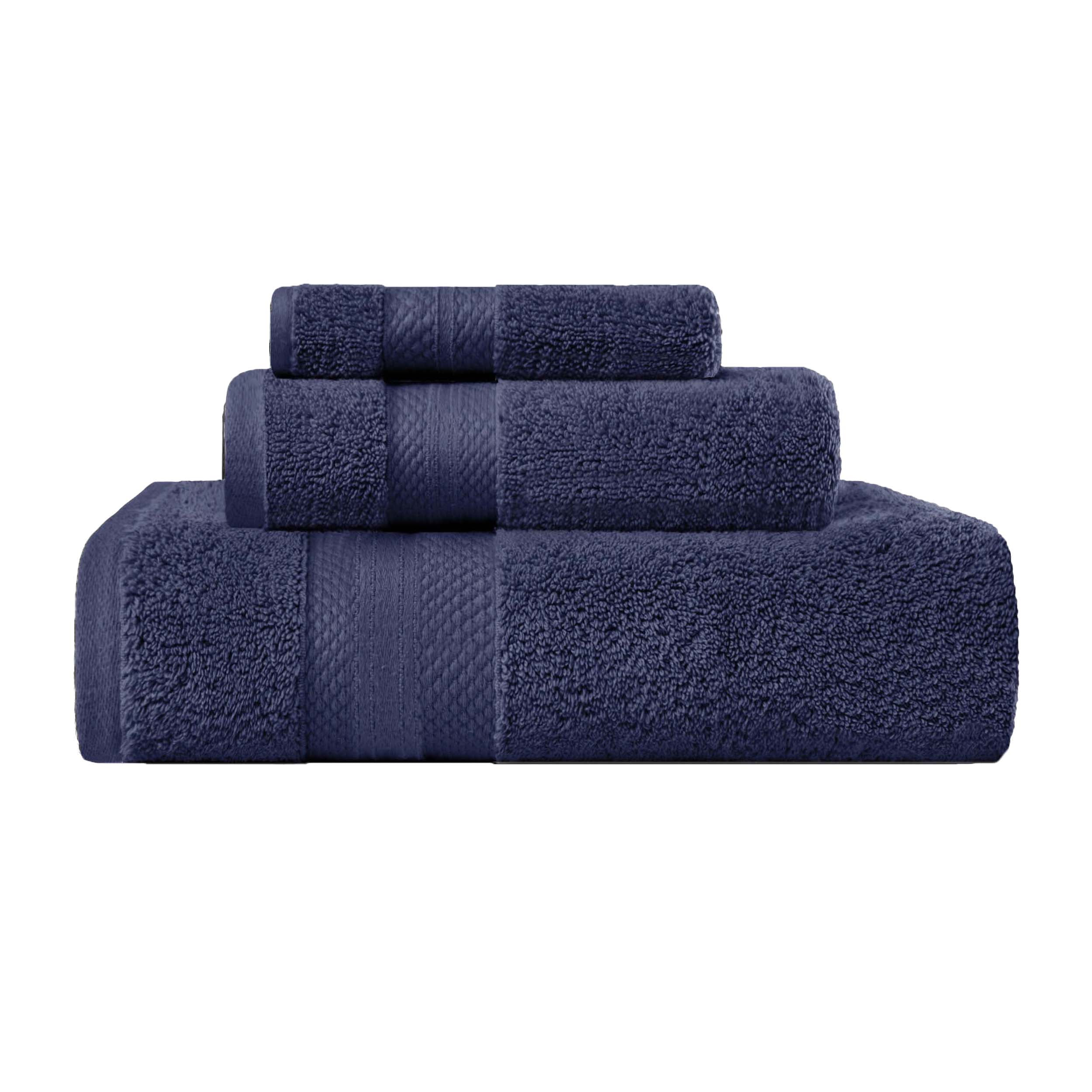 Superior Aria Turkish Cotton Solid Heavyweight 3-Piece Crown Blue Towel Set