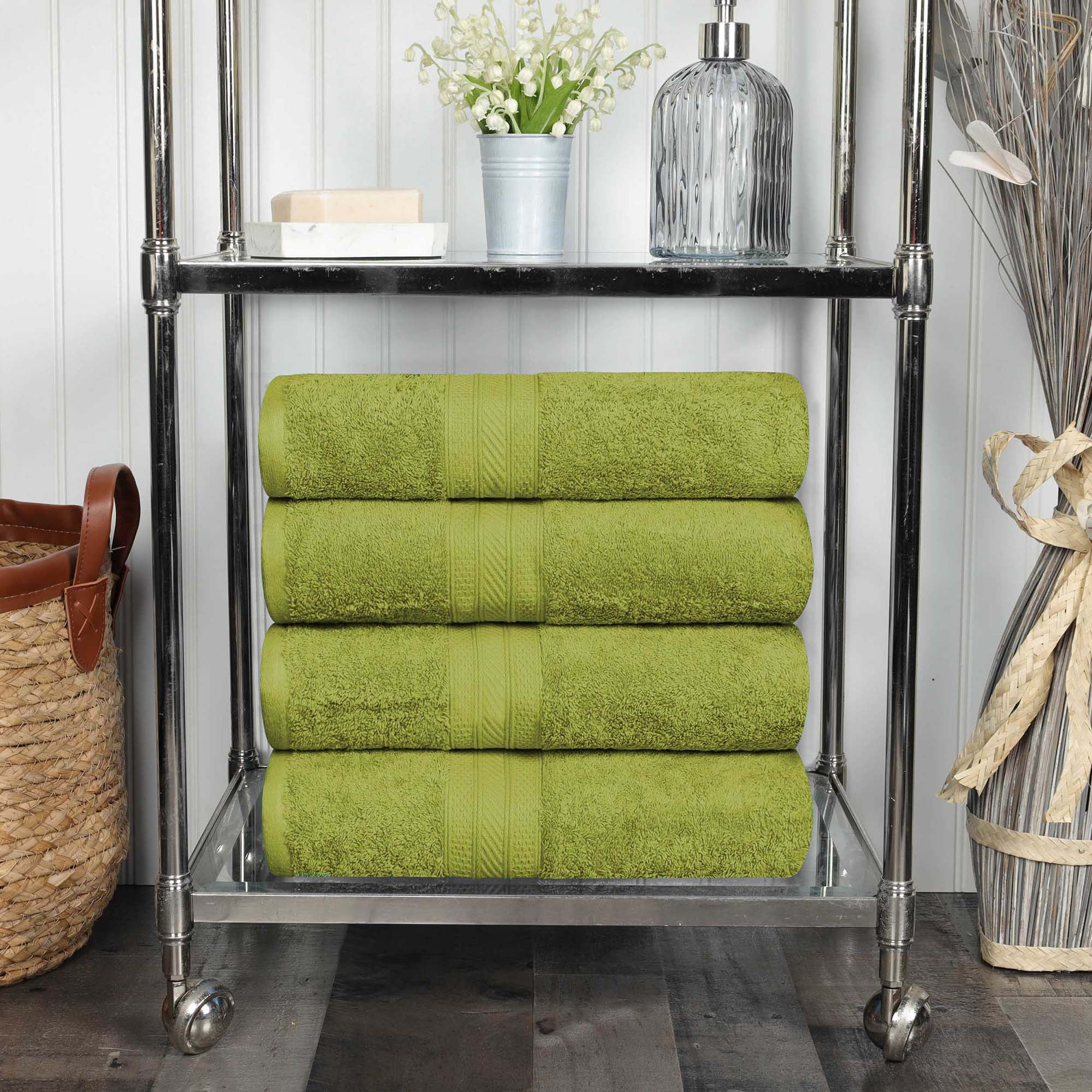 Superior Atlas Cotton Heavyweight 4 Piece Towel Set, Green Essence