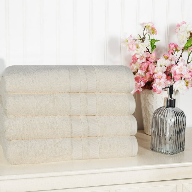 Superior Ultra Soft Cotton Solid 4-Piece Bath Towel Sets, Ivory