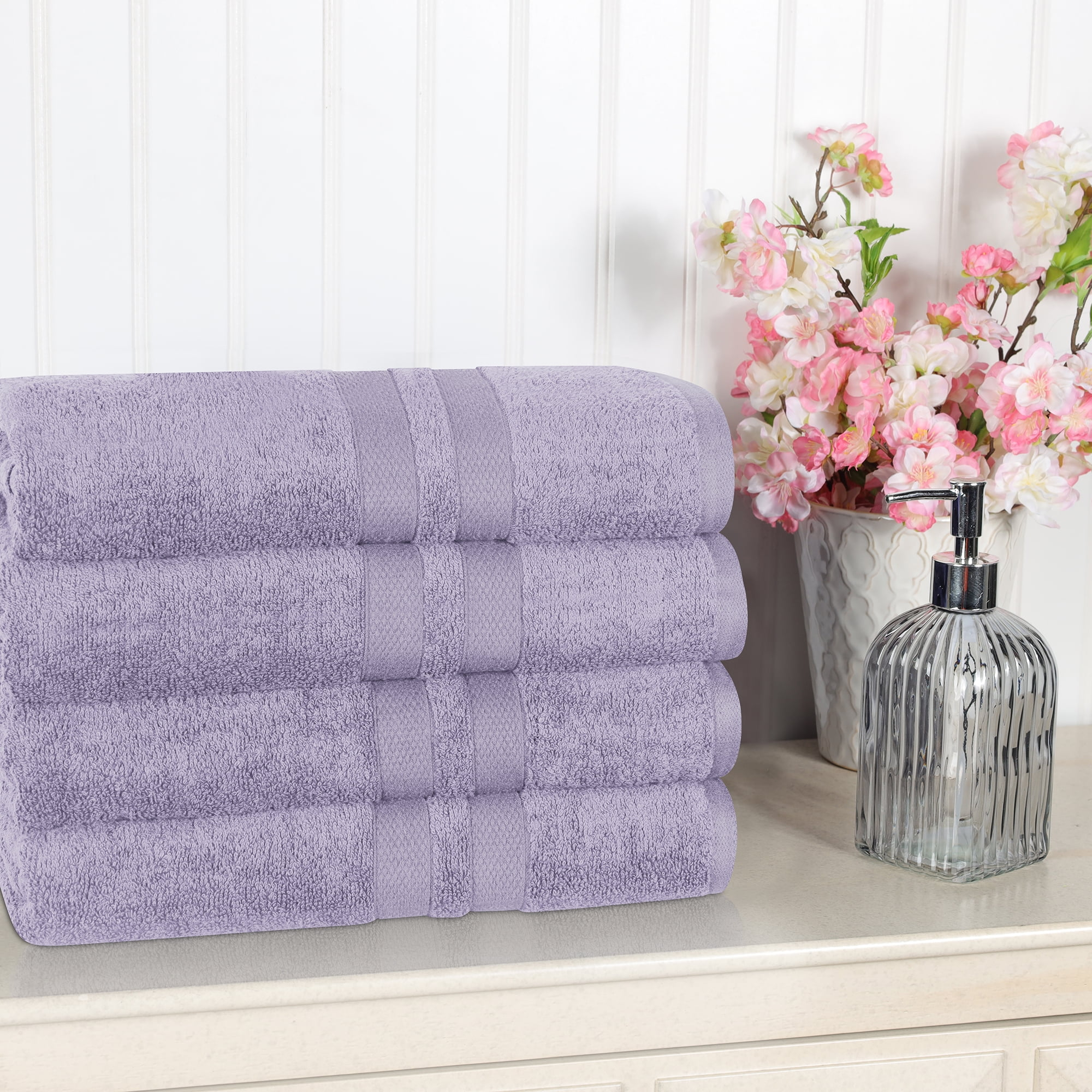 Superior Ultra Soft Cotton Solid 4-Piece Bath Towel Sets, Wisteria