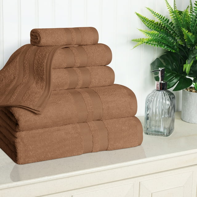 Superior Ultra Soft Cotton Solid 6-Piece Towel Sets, Chocolate