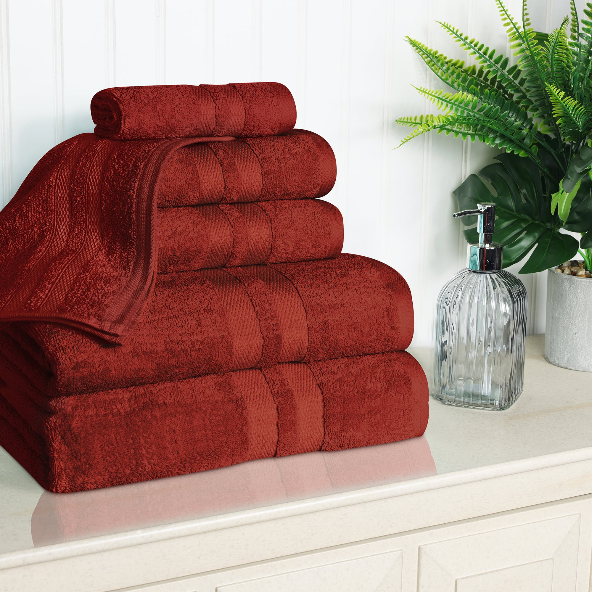 Superior Ultra Soft Cotton Solid 6-Piece Towel Sets, Maroon