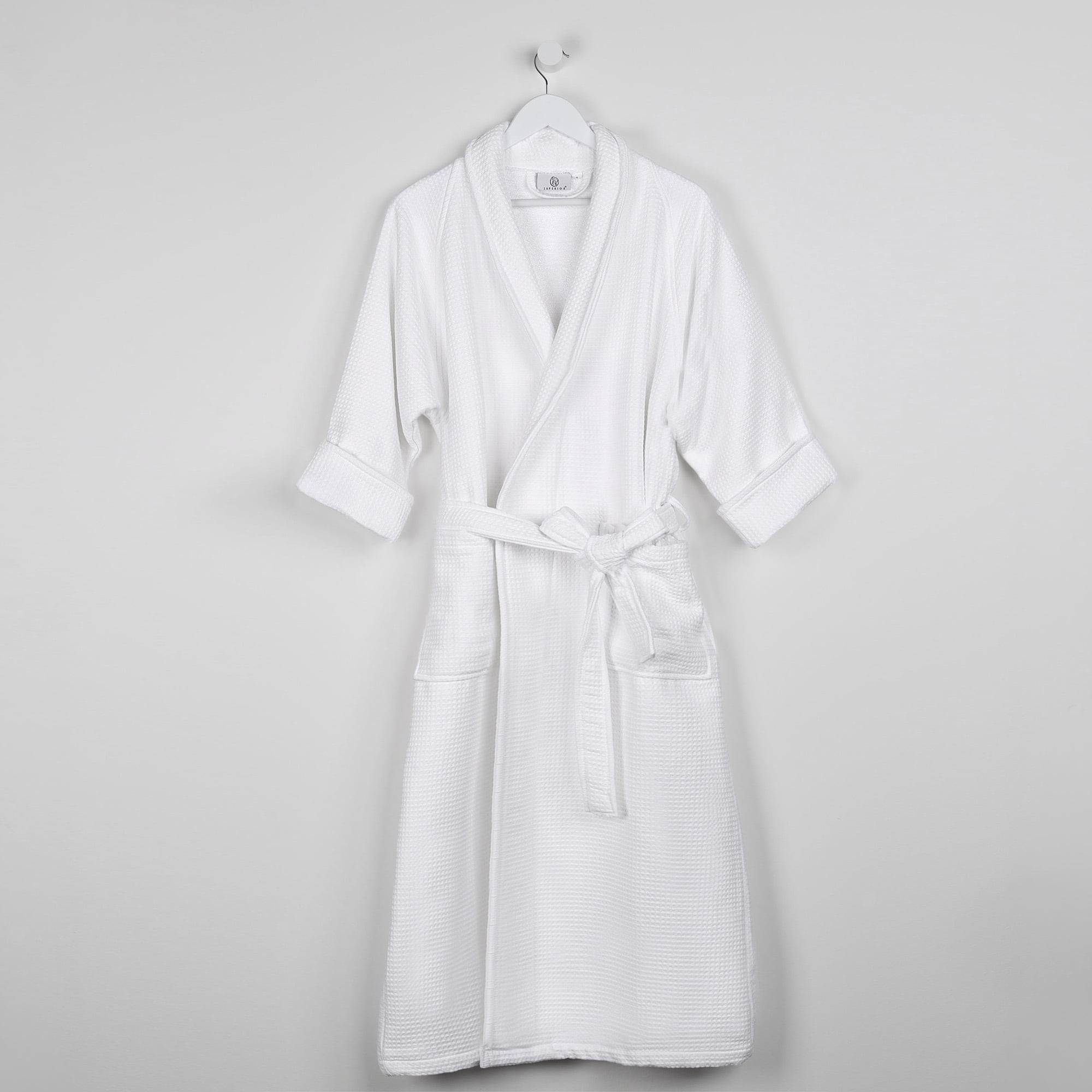 Superior Waffle Cotton Unisex Soft Adult Bath Robe, Small, White