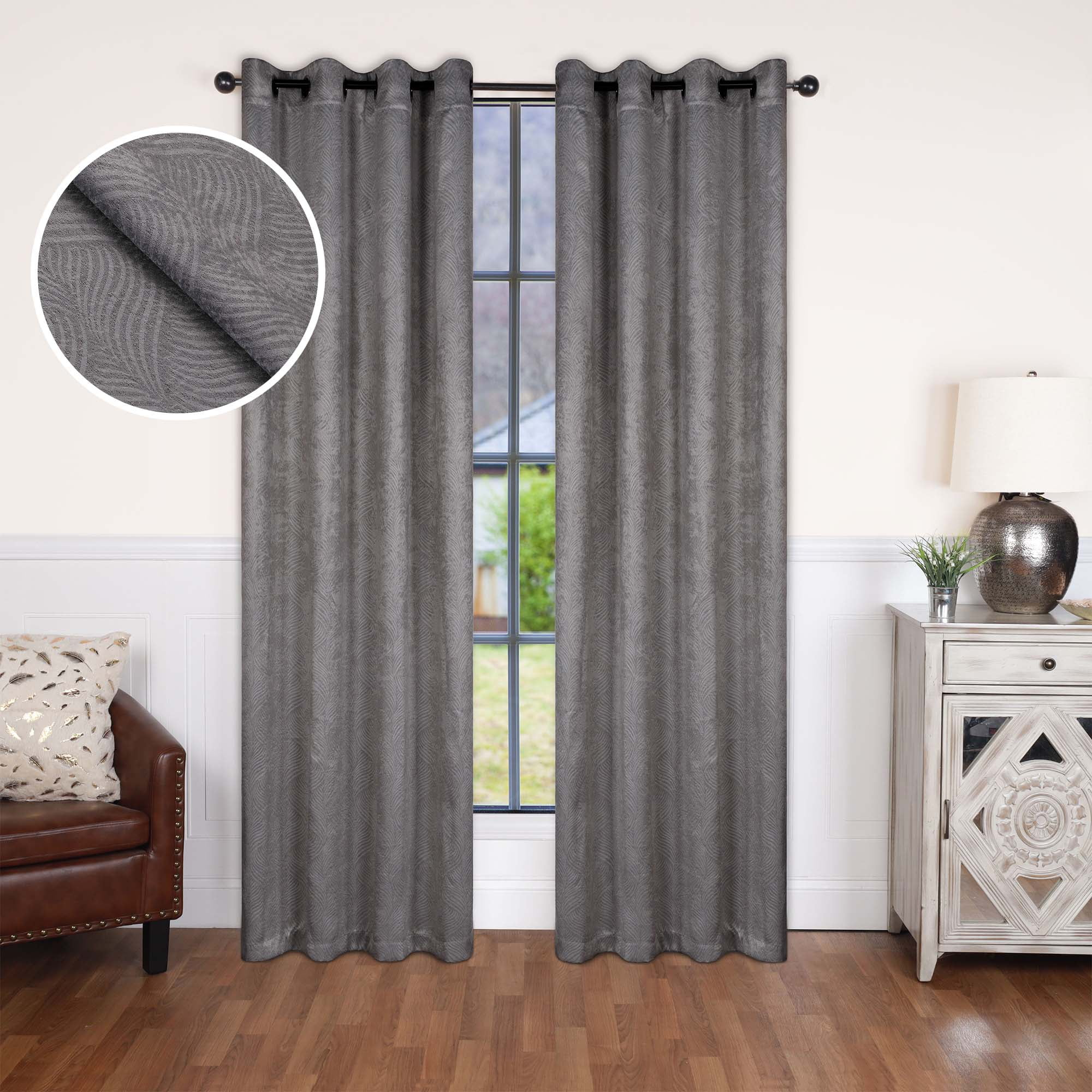 Superior Waverly Blackout Curtains, Rod Pocket, Set of 2, 52" x 63", Silver