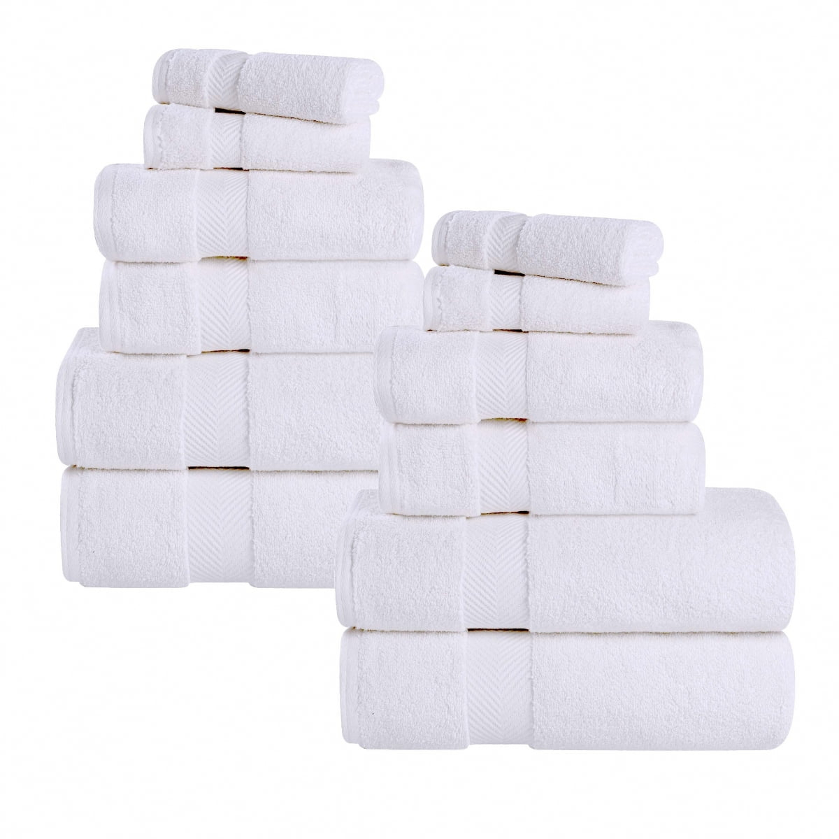 Superior Zero Twist Cotton 12 Piece Assorted Towel Set, White