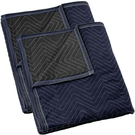 Navy Blue and Black Heavyweight Quilted Moving Blankets, 80" x 72"