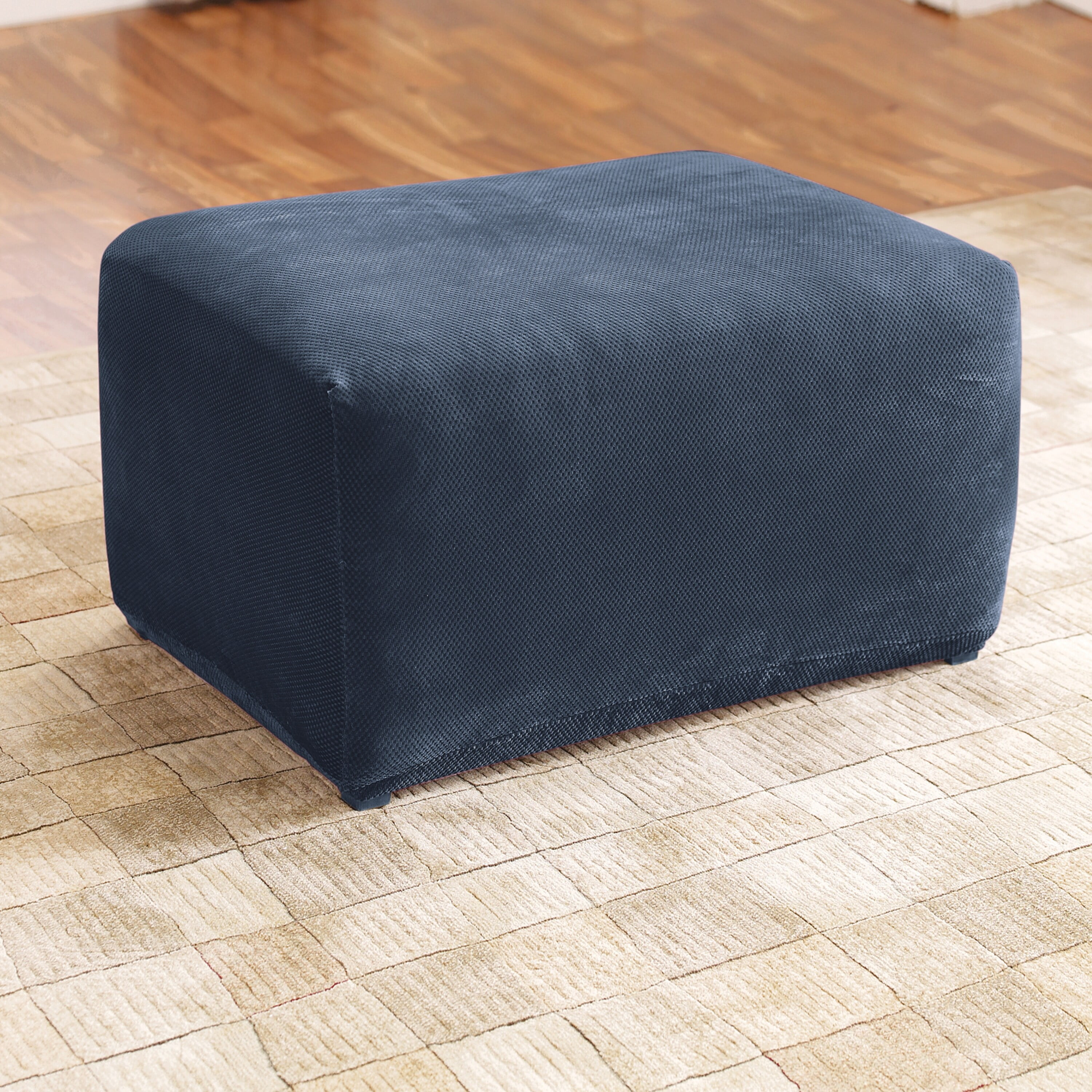 SureFit  Stretch Pique Oversized Ottoman Slipcover Navy