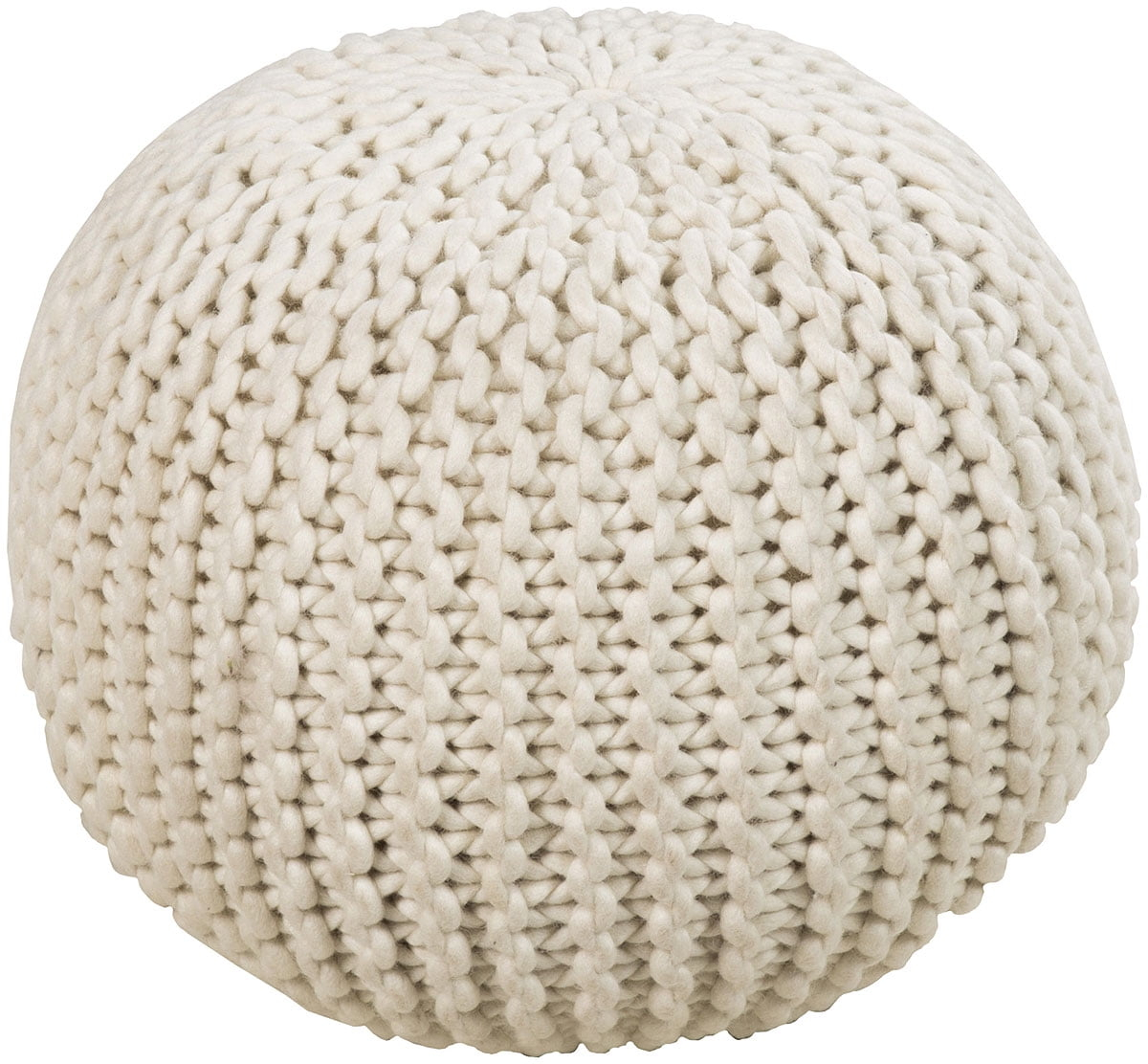 Surya Su Pouf Area Rug POUF-78 Antique White Purl Knitted 18" x 18" x 12"