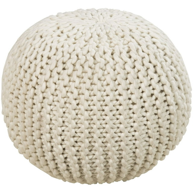 Surya Su Pouf Area Rug POUF-78 Antique White Purl Knitted 18" x 18" x 12"
