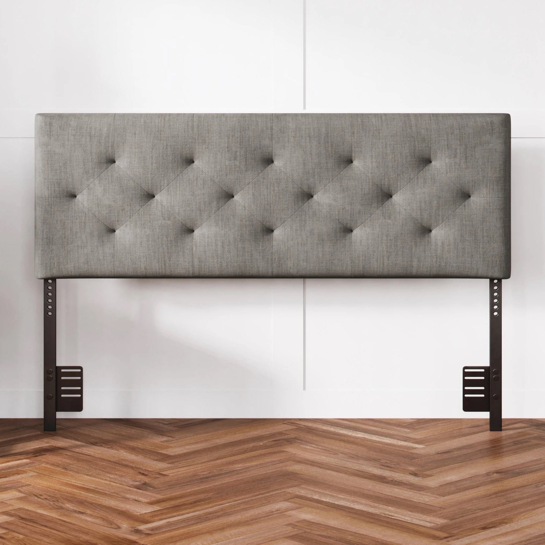 Sven & Son Diamond-Tufted Mid-Rise Upholstered Headboard, Wall or Bed Frame Mount - Full or Queen (Gray)