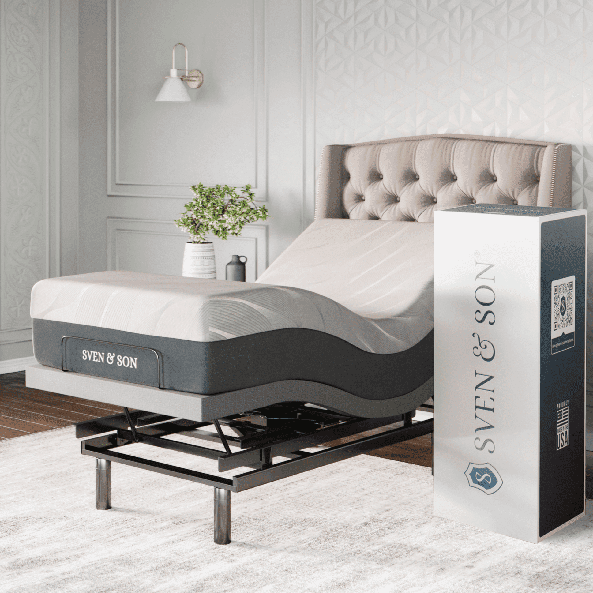 Sven & Son Platinum Adjustable Bed Base (Frame) + 10 in Memory Foam Matt (Firm), Lumbar Support, Head (Pillow) Tilt, Massage, USB - Twin XL