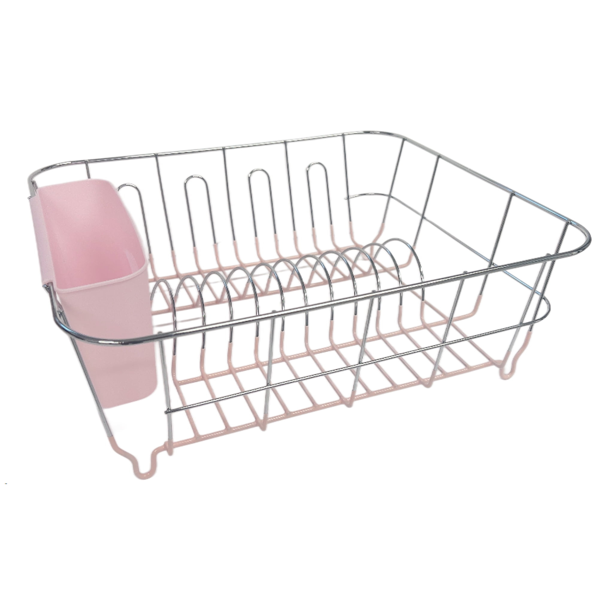 Sweet Home Collection Chrome Plated Steel Small 2 Piece Dish Drainer Pale Pink