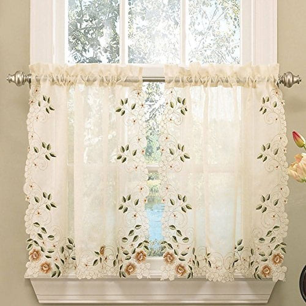 Sweet Home Collection Kitchen Window Tier, Swag, or Valance Curtain Treatment in Stylish and Unique Patterns and Designs for All Home Décor, 24", Rosemary Linen