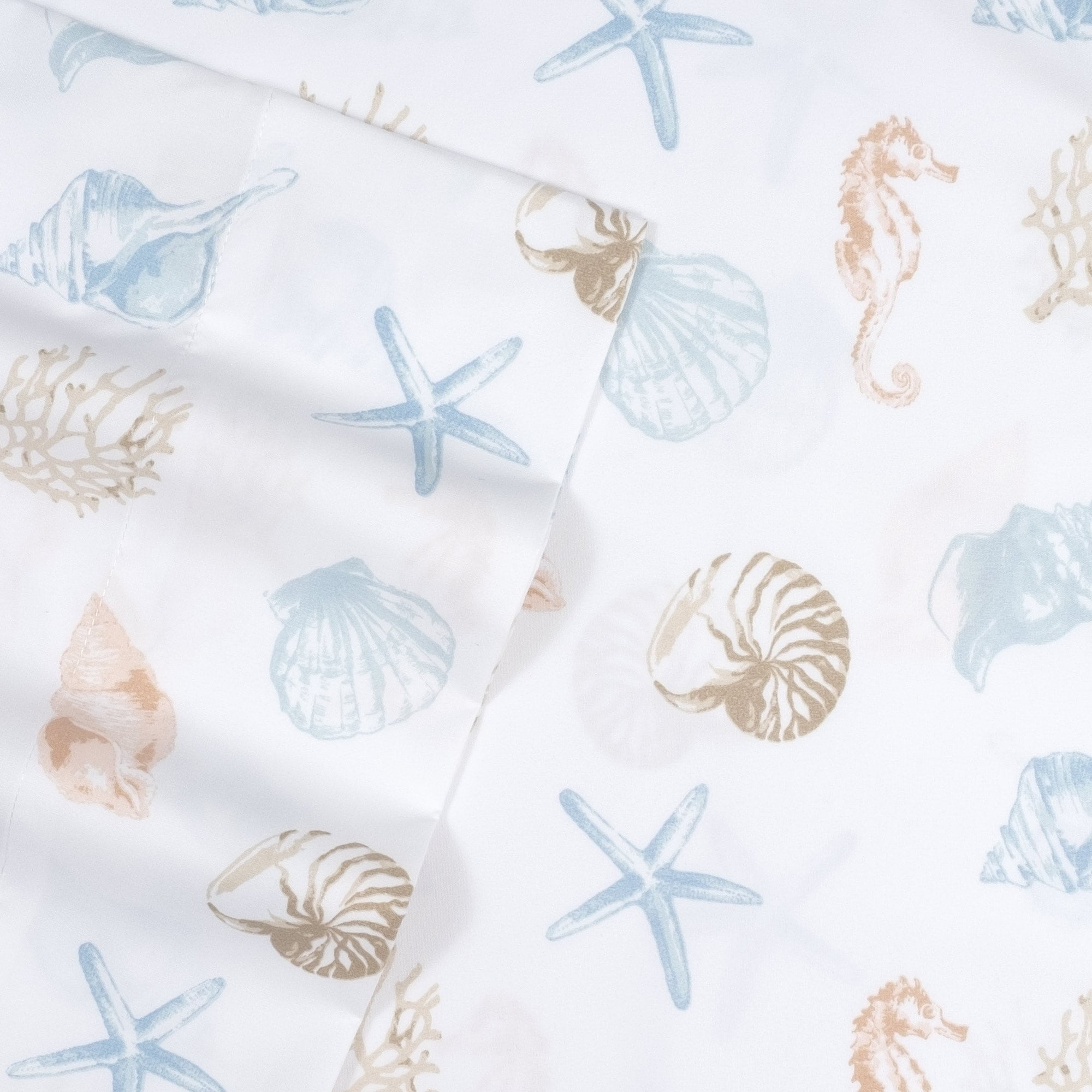 Kids Fun & Bright Printed Microfiber Sheet Sets, Ultra Soft Fitted Sheets with Straps - Seashells, Full Size