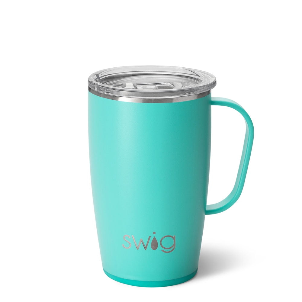 Swig Life 18oz Travel Mug | Insulated Stainless Steel Tumbler with Handle | Aqua