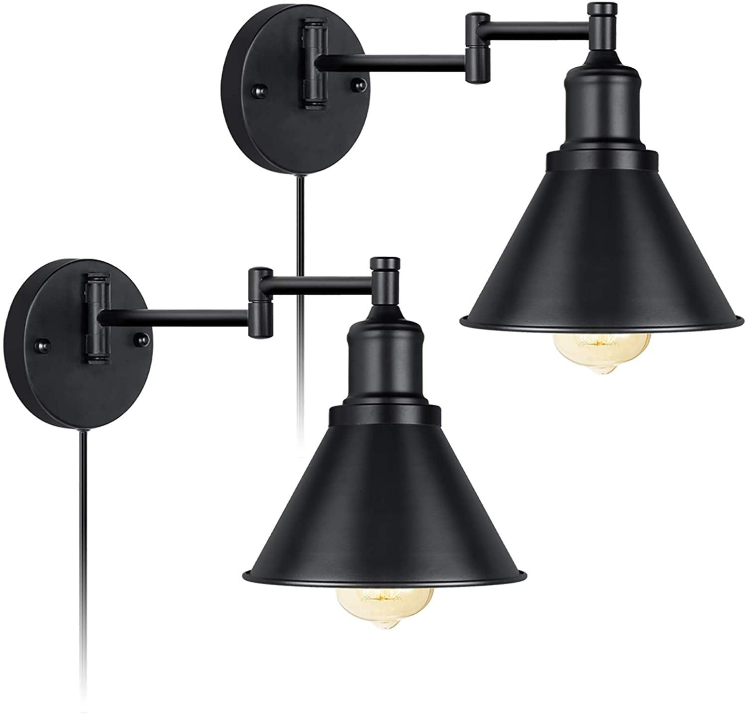 IC INSTANT COACH Dimmable 2-Light LED Black Matte Plug-in Wall Sconces (2 Count)