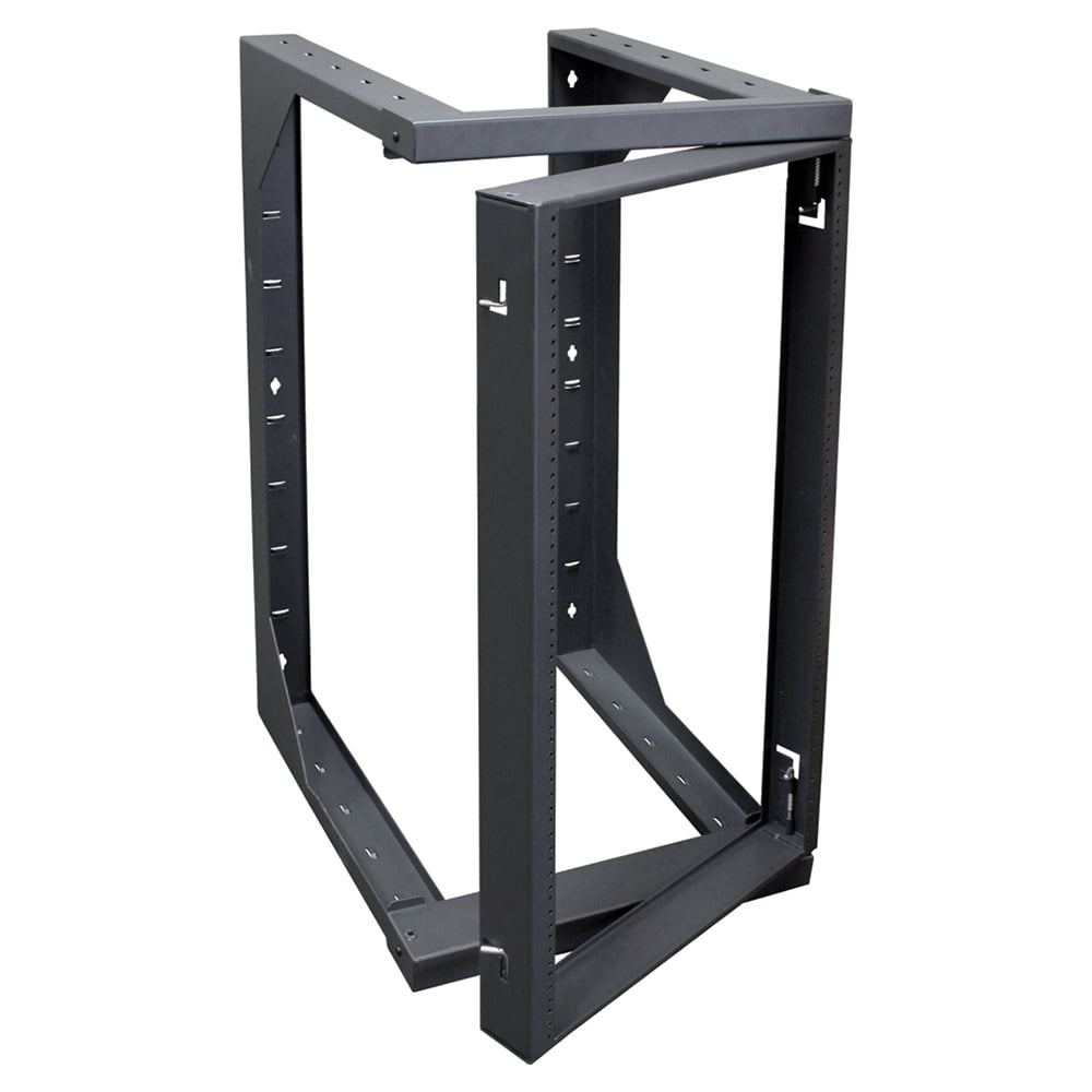 Quest Manufacturing Co. Swing-Out Open Frame Wall Rack, 25U, Black